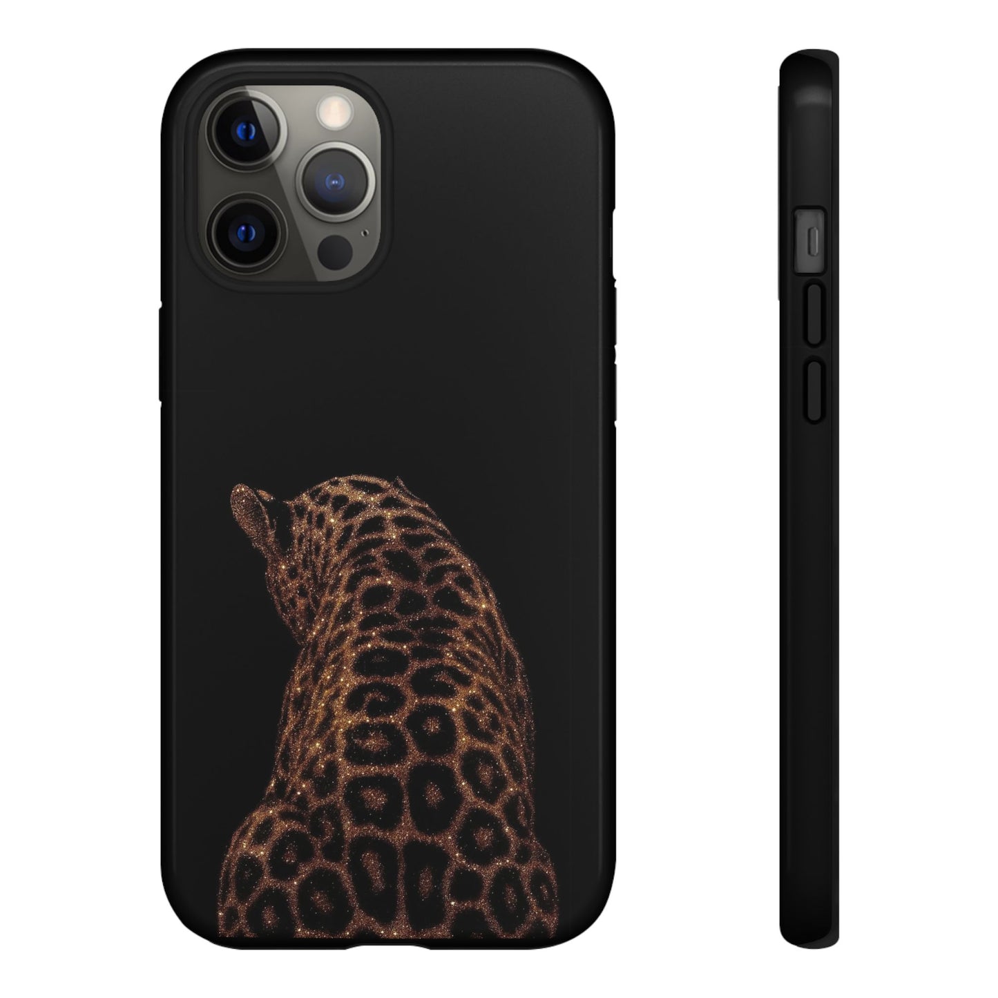 Leopard Print Tough Phone Case - Sleek Black Protective Cover