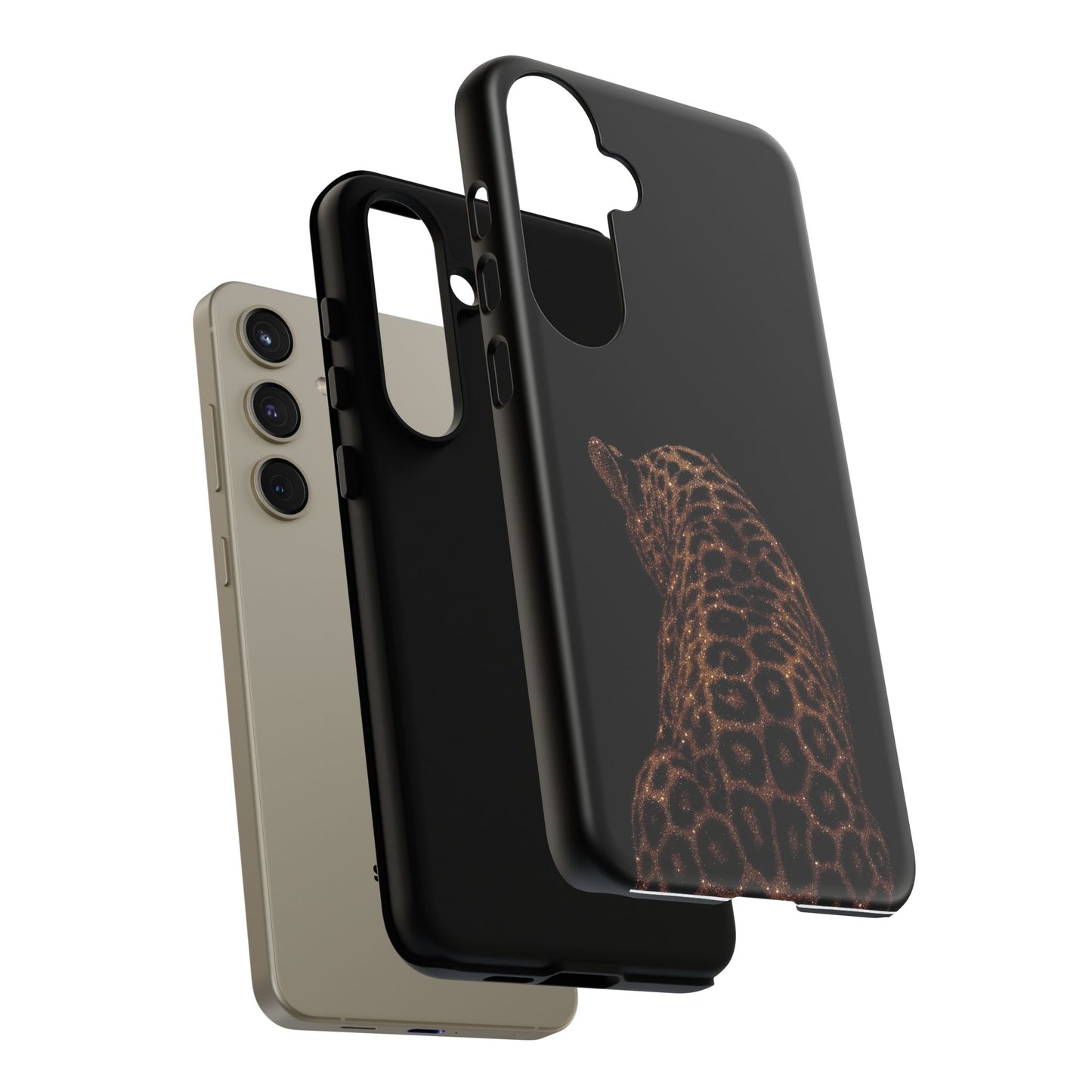 Leopard Print Tough Phone Case - Sleek Black Protective Cover