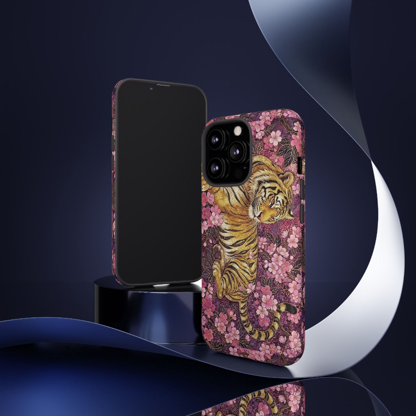 Tiger Floral Phone Case — Vintage Sakura Heavy-Duty Protective Cover