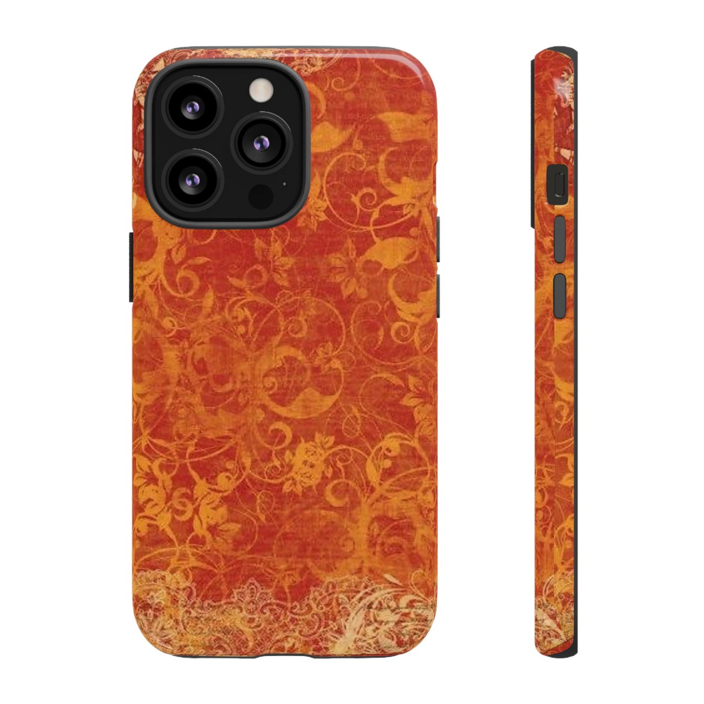 Floral Autumn iPhone Tough Case — Orange Vintage Scroll Design