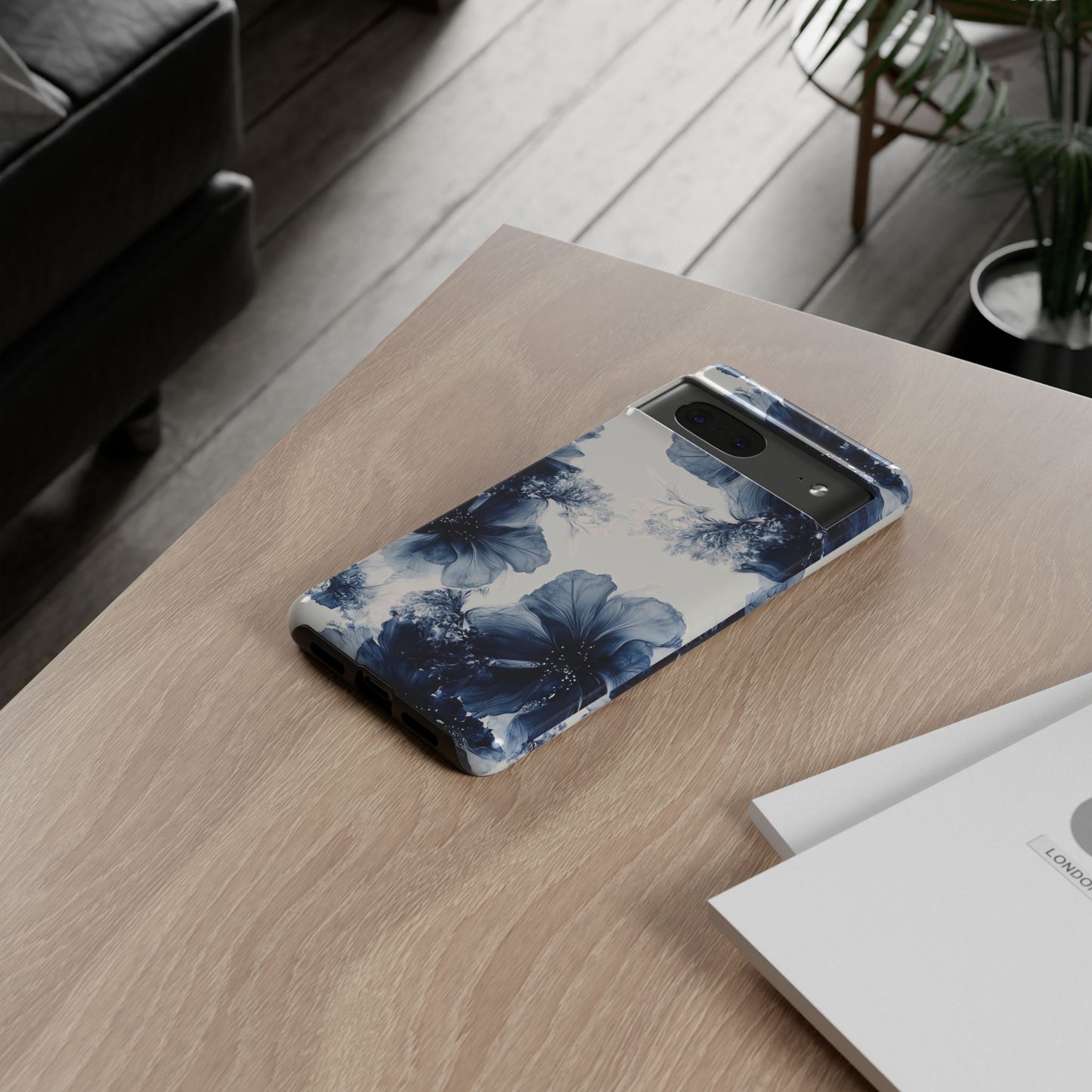 Floral Indigo Tough Phone Case — Blue Botanical Protective Cover