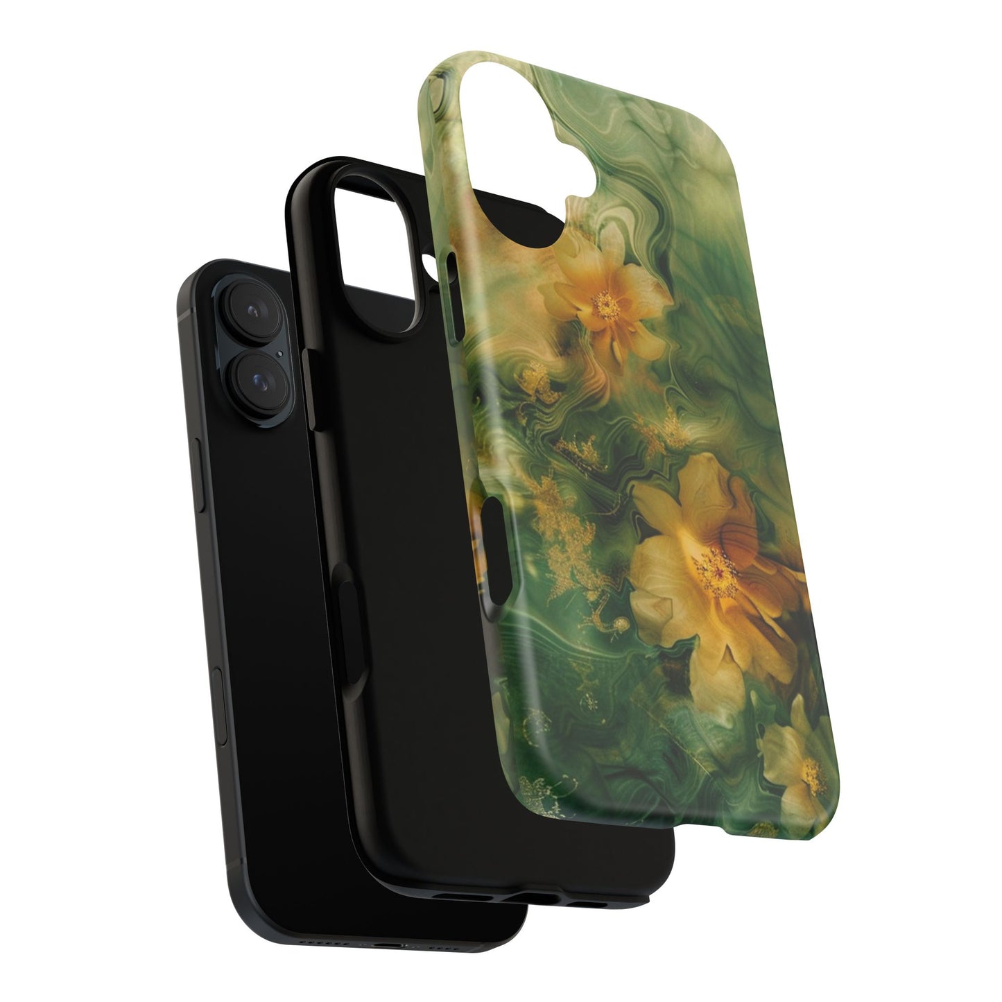 Floral Swirl Phone Case — Green & Gold Vintage Flower Design
