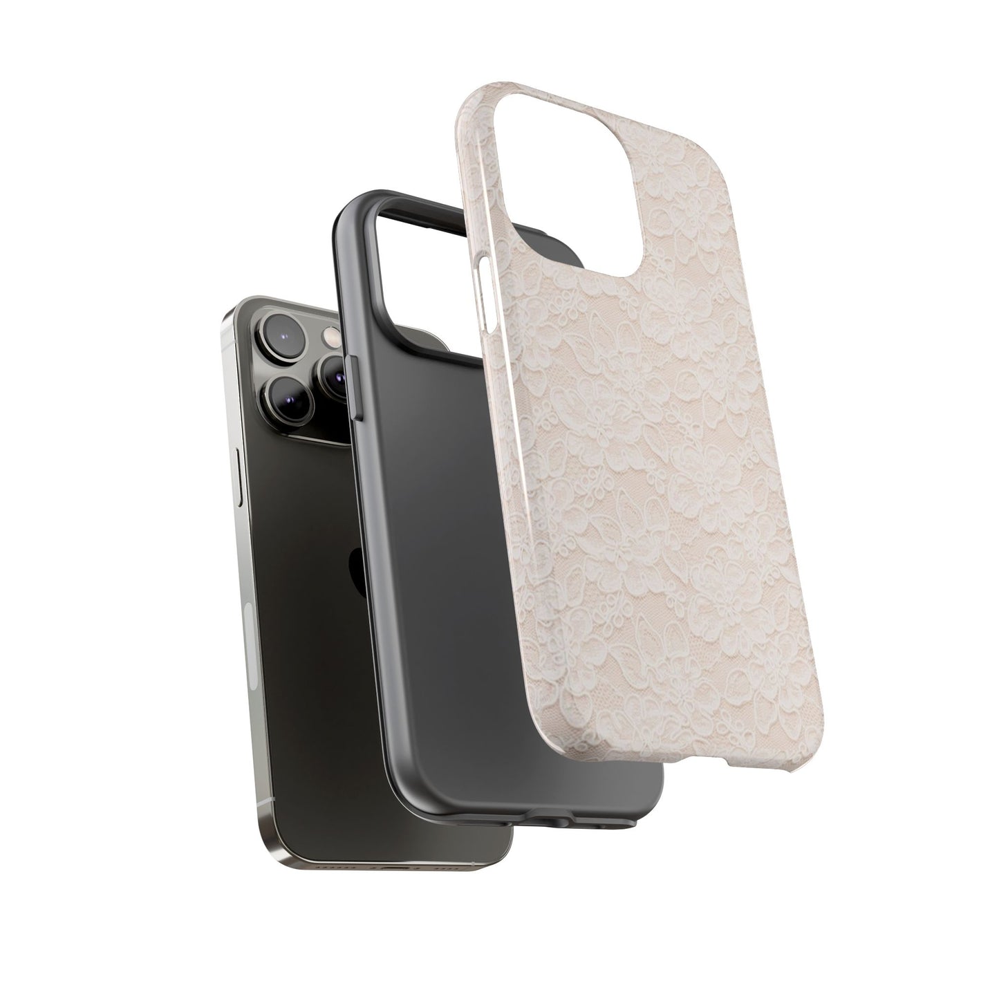 Floral Lace Tough Phone Case – Vintage Ivory Protective Cover