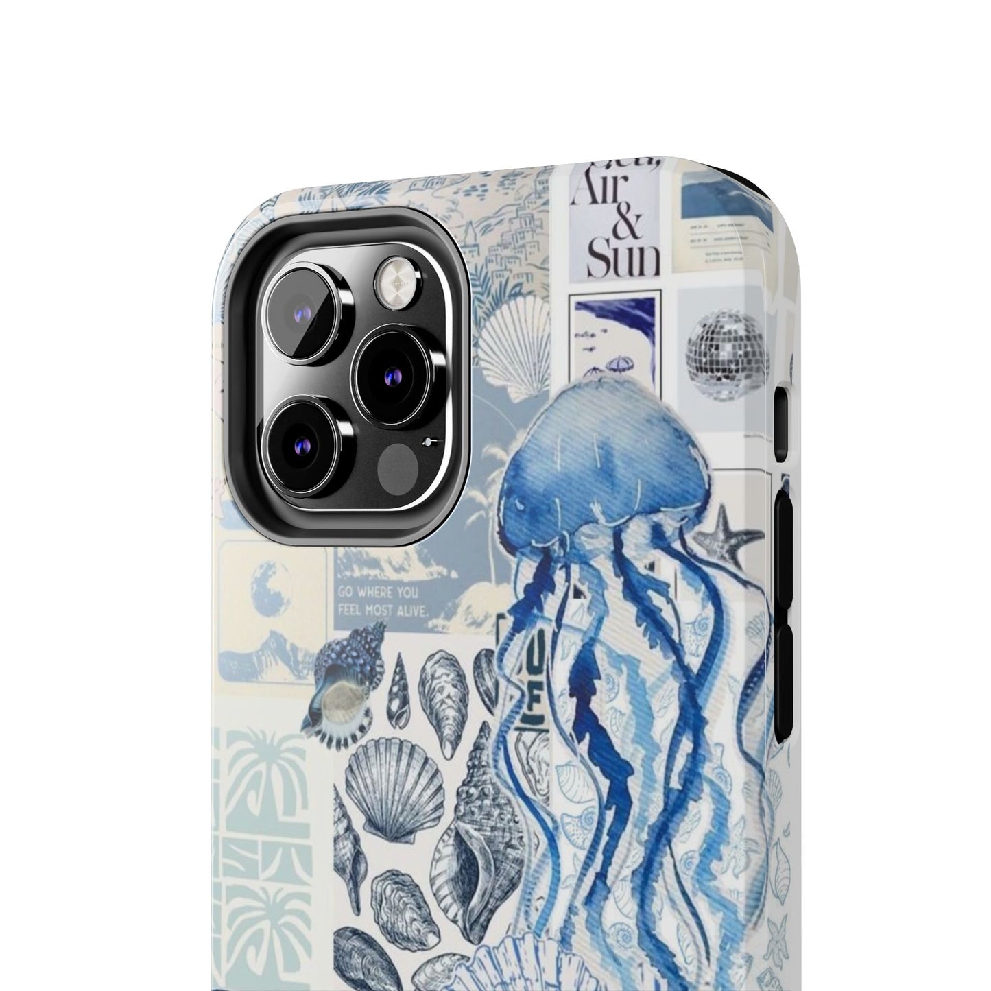 Sea Collage Tough Phone Case — Blue Jellyfish & Shells Coastal Design