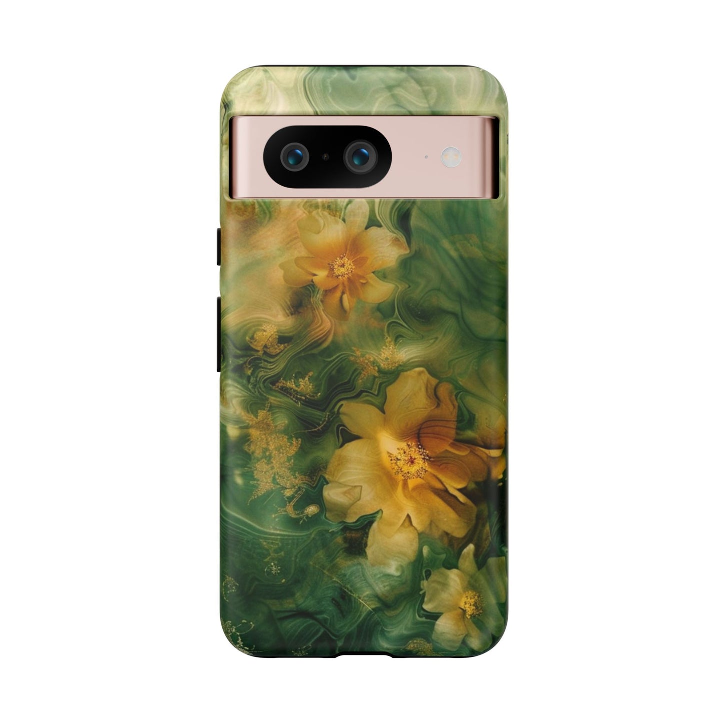 Floral Swirl Phone Case — Green & Gold Vintage Flower Design