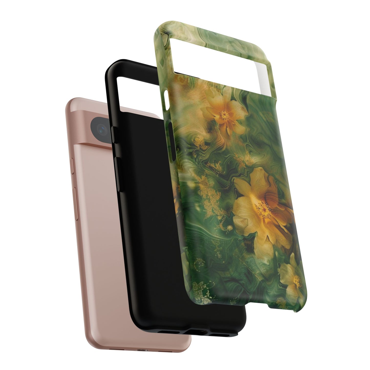 Floral Swirl Phone Case — Green & Gold Vintage Flower Design