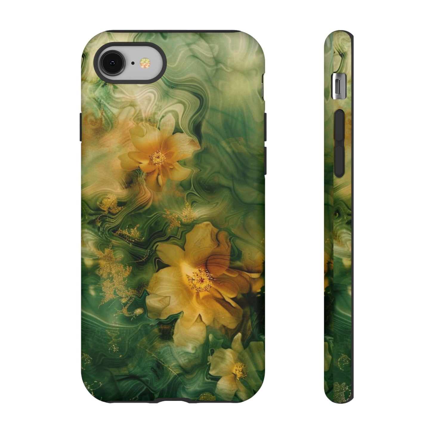 Floral Swirl Phone Case — Green & Gold Vintage Flower Design