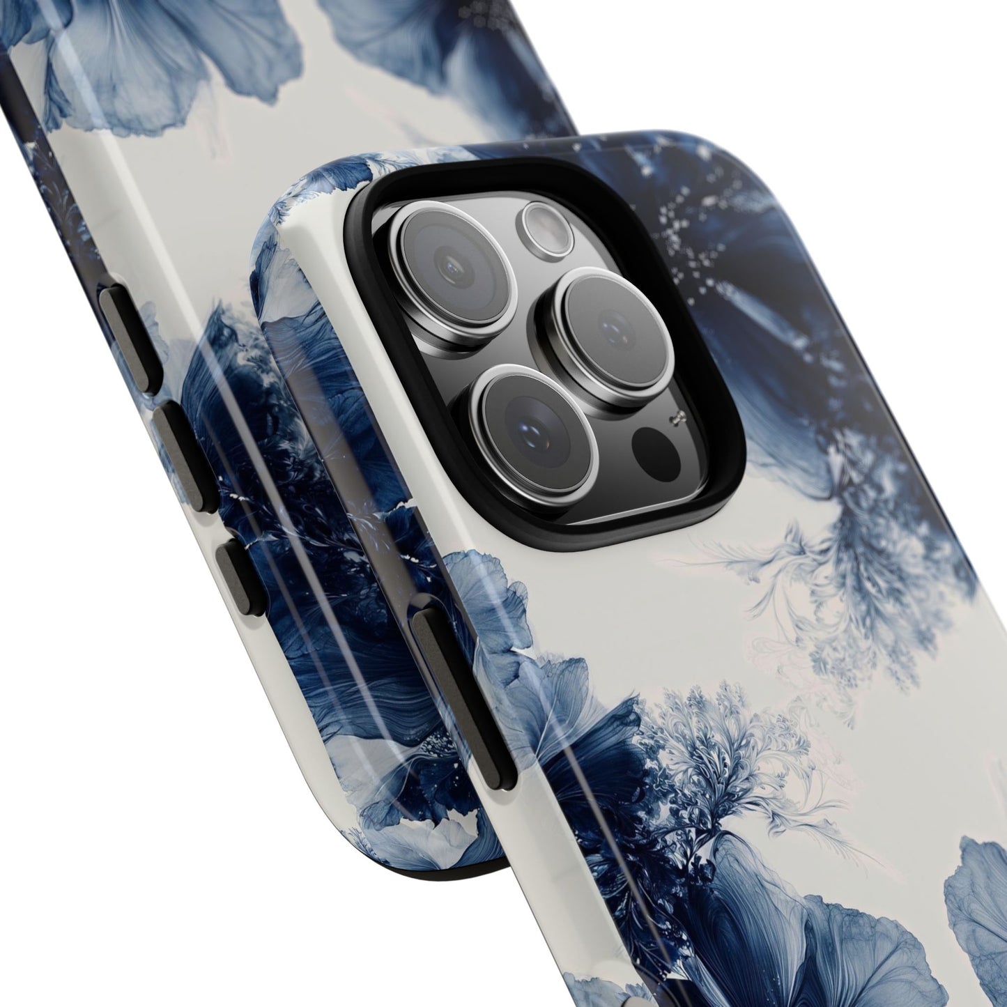 Floral Indigo Tough Phone Case — Blue Botanical Protective Cover