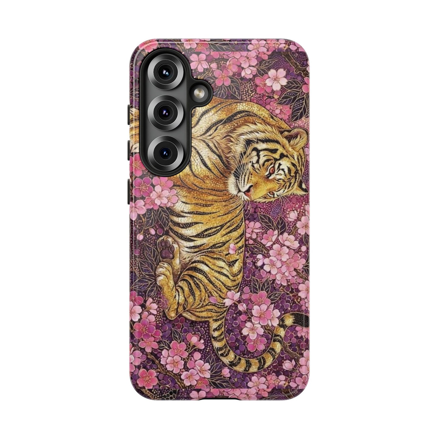 Tiger Floral Phone Case — Vintage Sakura Heavy-Duty Protective Cover