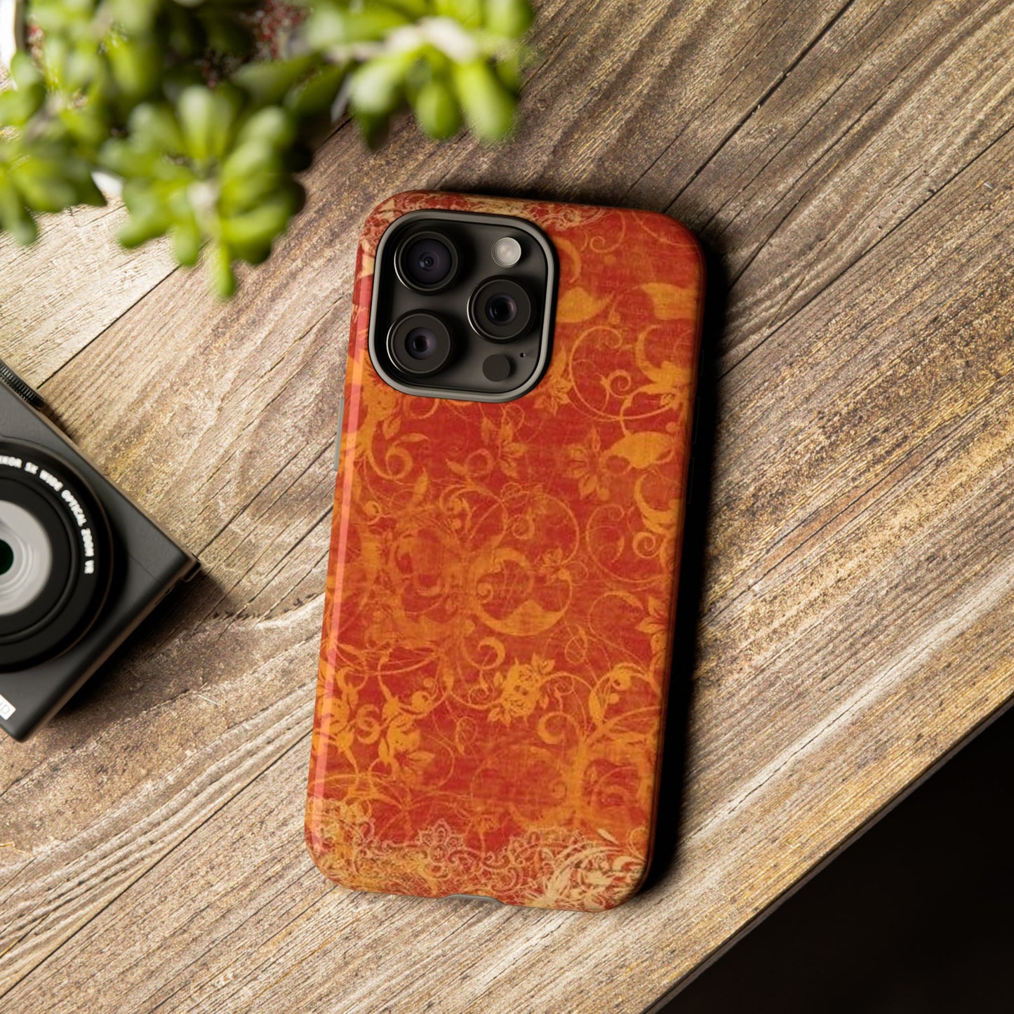 Floral Autumn iPhone Tough Case — Orange Vintage Scroll Design