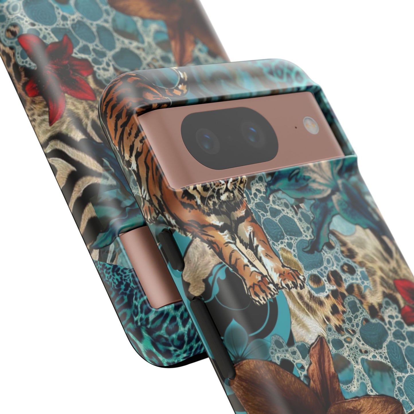 Floral Tiger Phone Case - Teal Safari Protective Cover