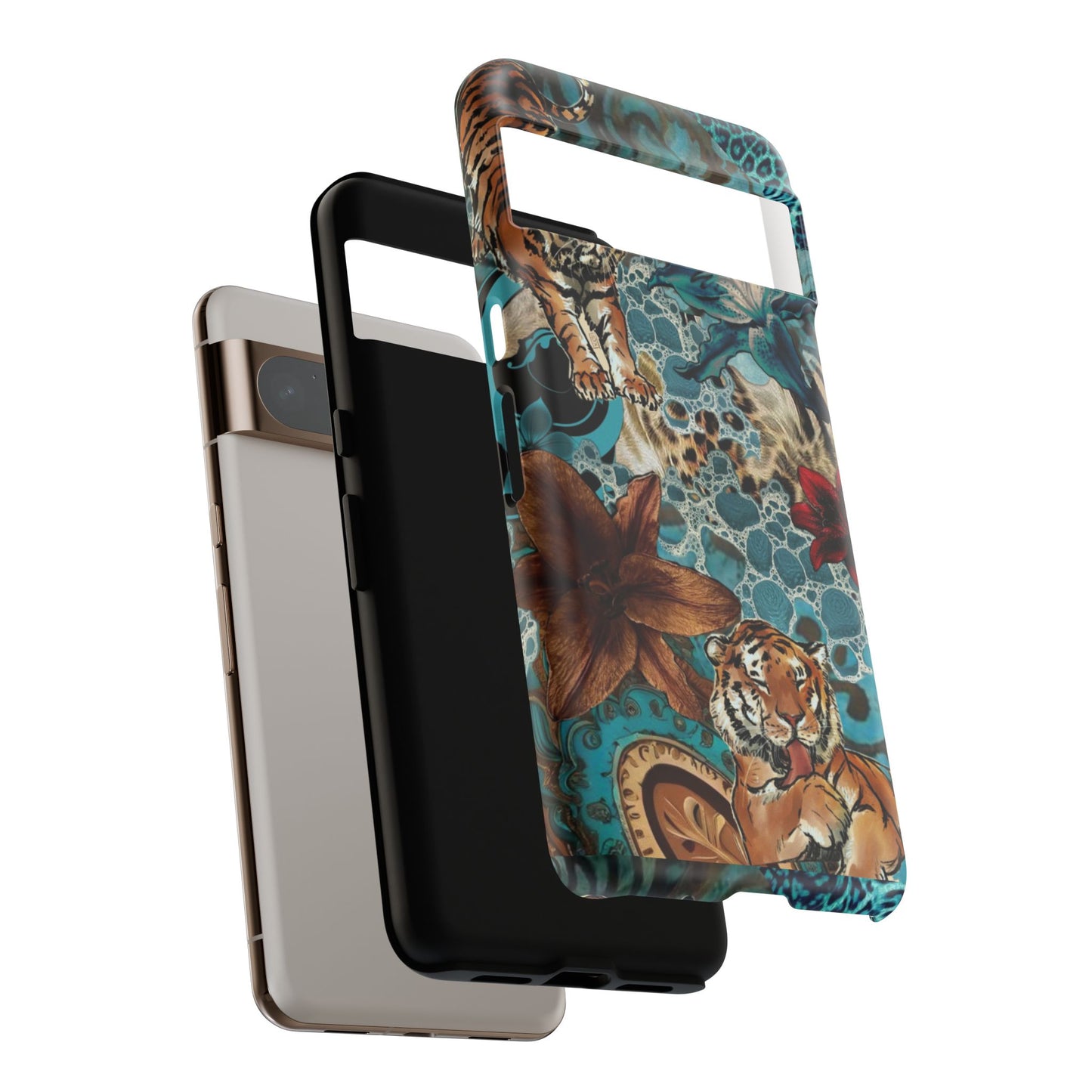 Floral Tiger Phone Case - Teal Safari Protective Cover