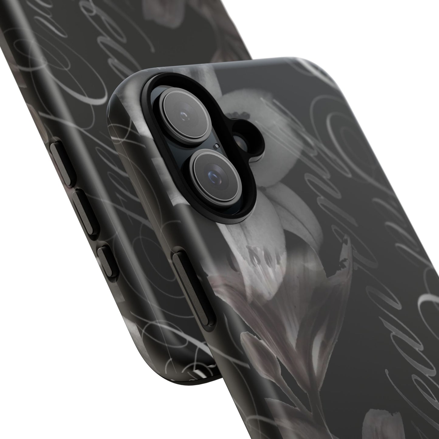 Floral Script Tough Phone Case – Black Lily Protective Cover