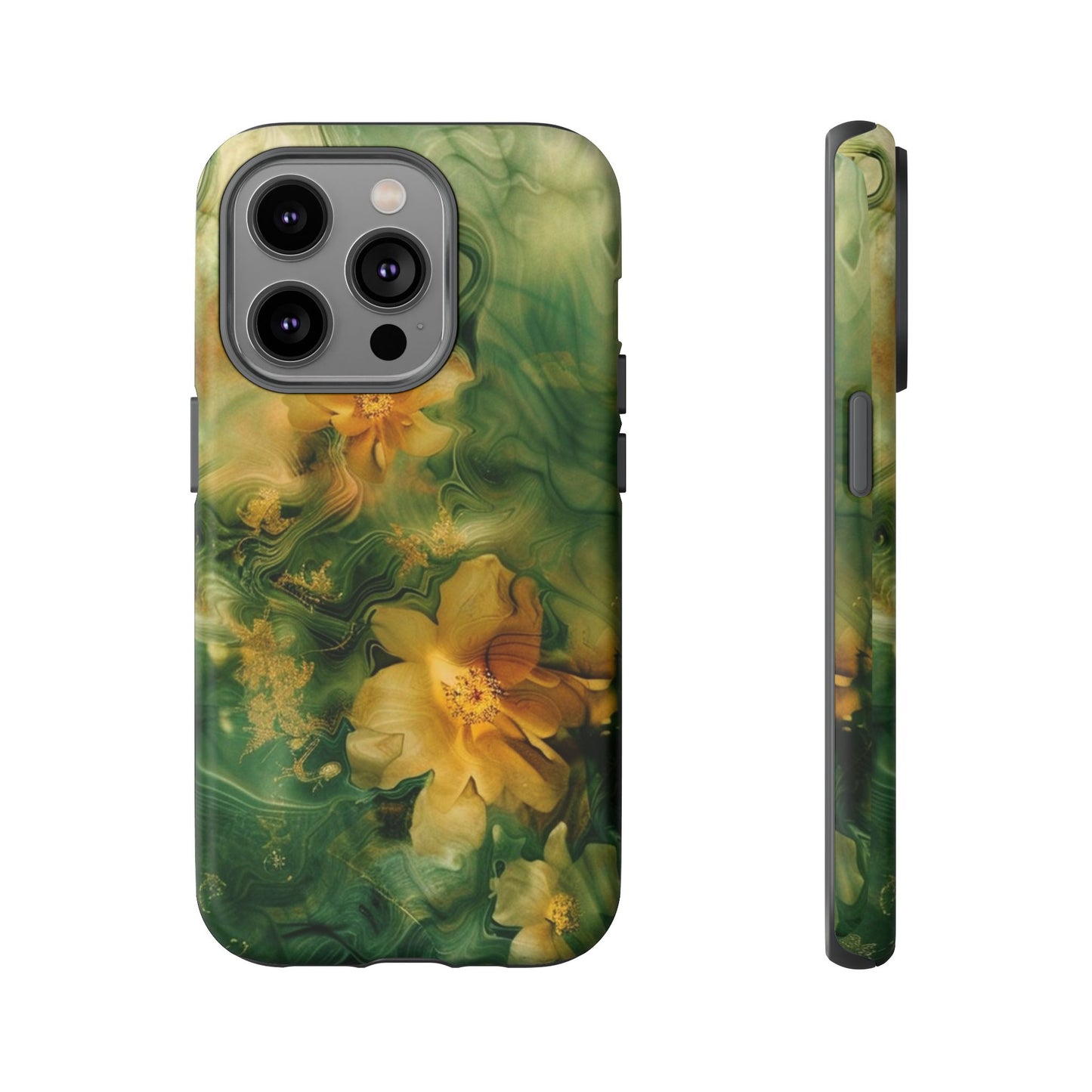 Floral Swirl Phone Case — Green & Gold Vintage Flower Design