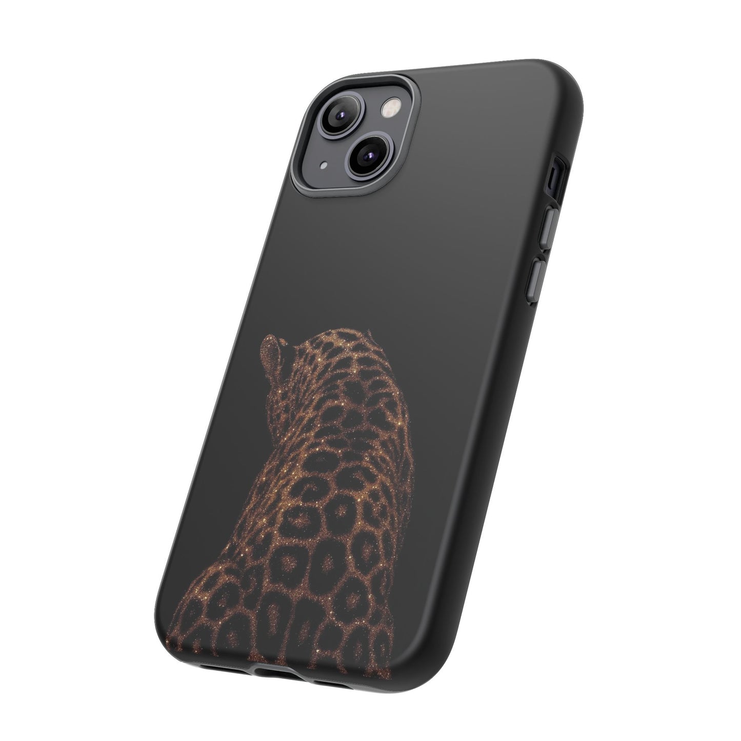 Leopard Print Tough Phone Case - Sleek Black Protective Cover