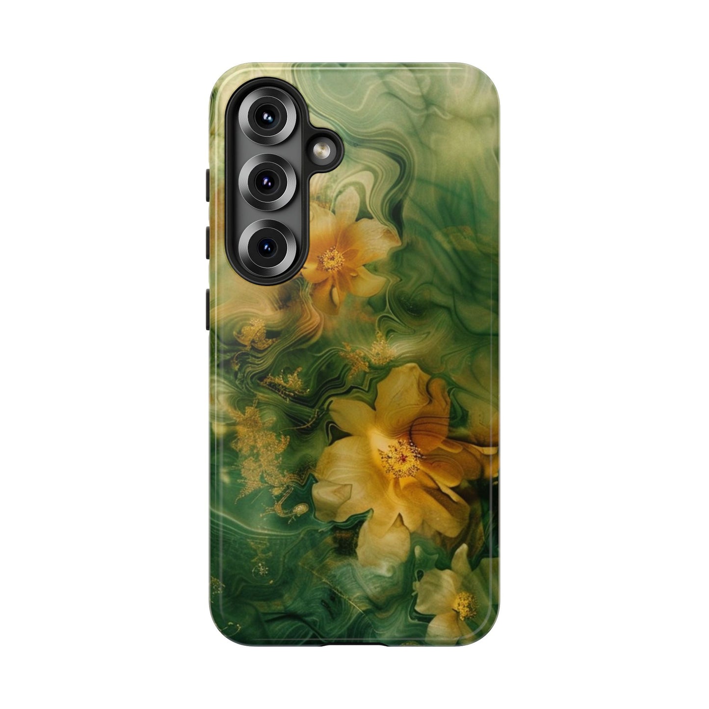 Floral Swirl Phone Case — Green & Gold Vintage Flower Design