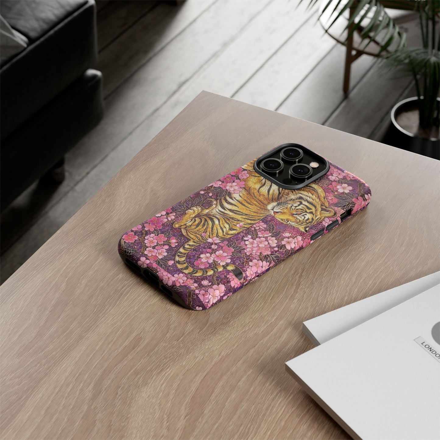 Tiger Floral Phone Case — Vintage Sakura Heavy-Duty Protective Cover