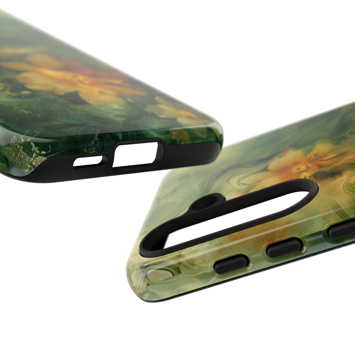 Floral Swirl Phone Case — Green & Gold Vintage Flower Design