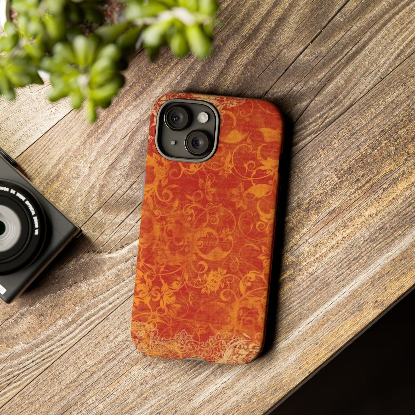 Floral Autumn iPhone Tough Case — Orange Vintage Scroll Design