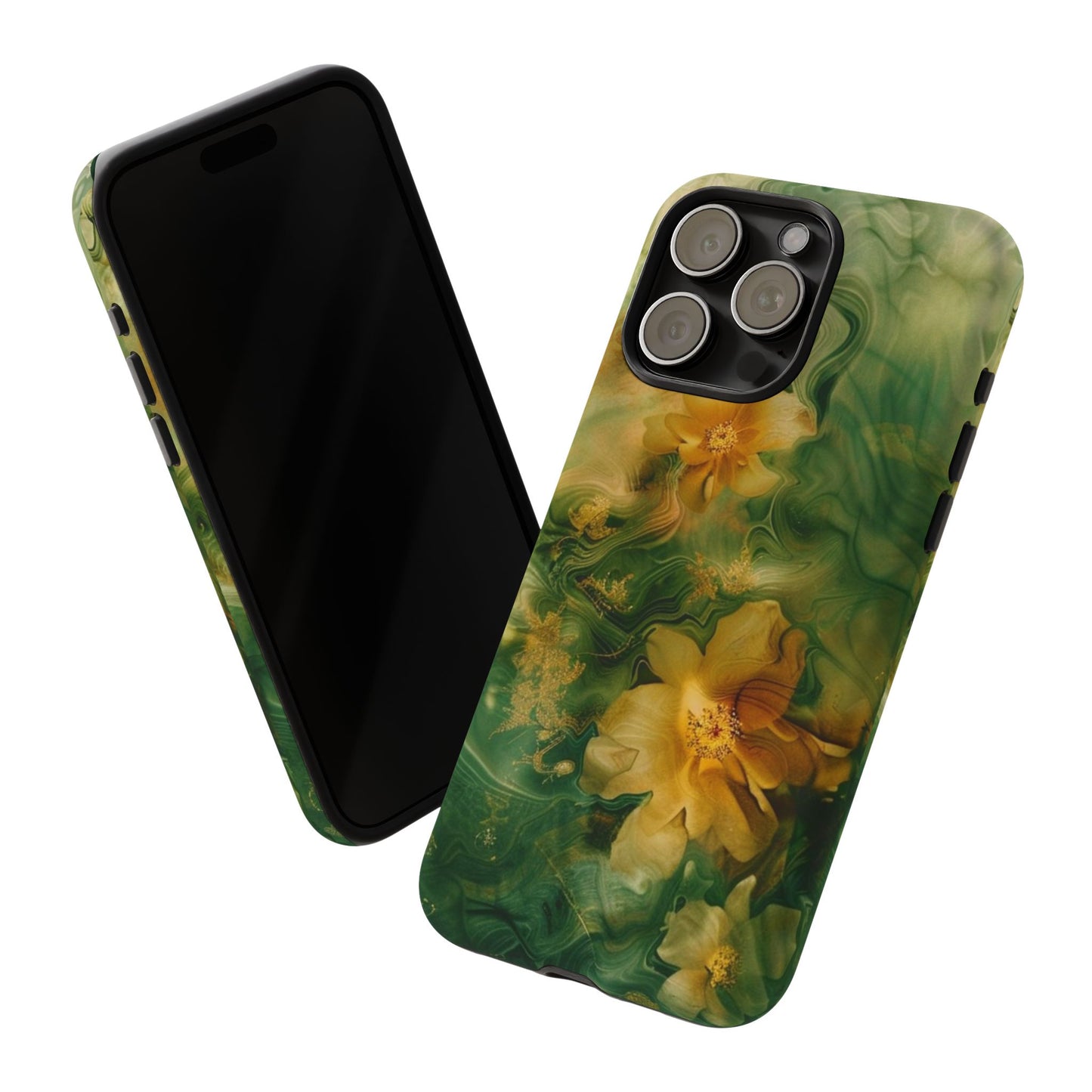 Floral Swirl Phone Case — Green & Gold Vintage Flower Design