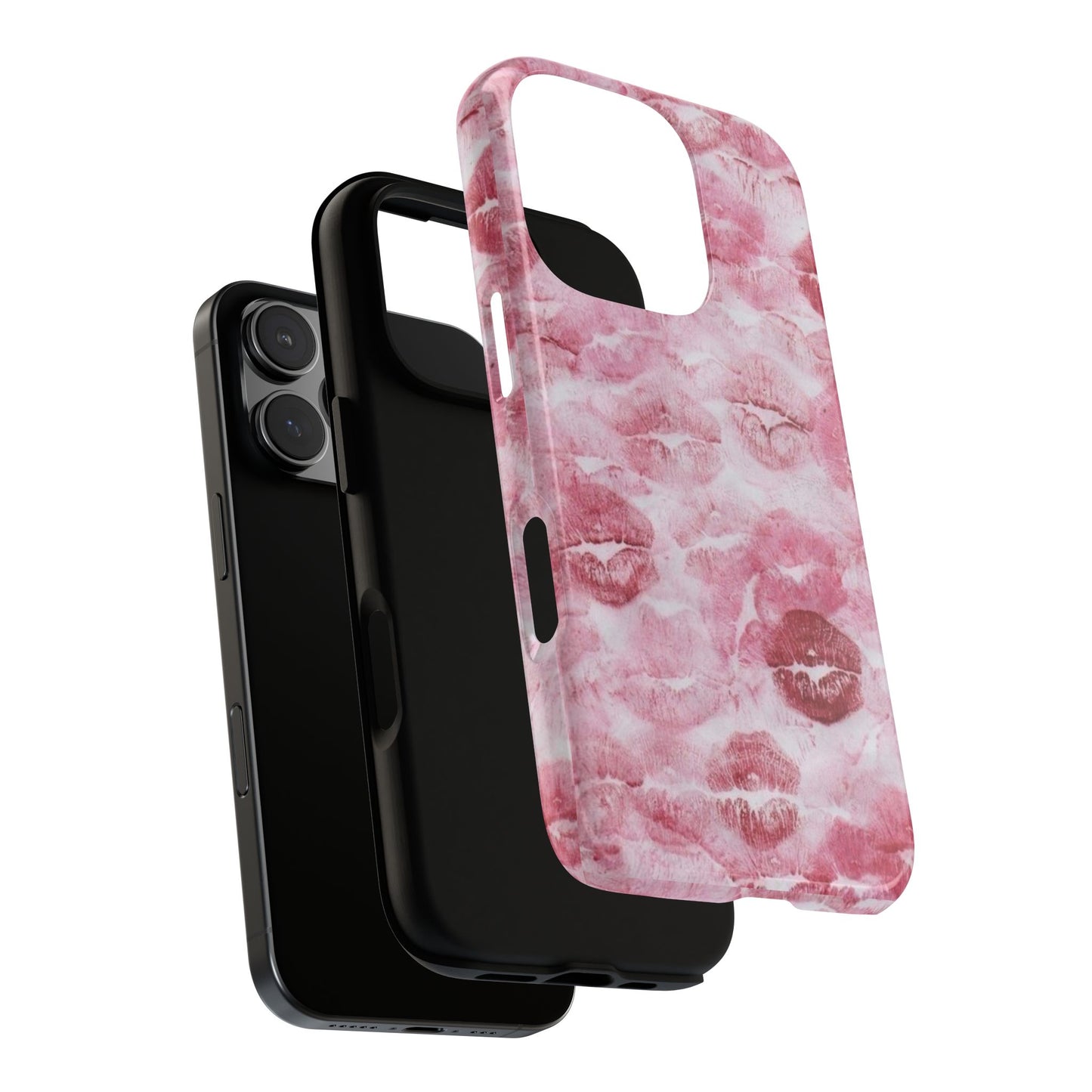 Kiss Print Tough Phone Case — Pink Marble Lip Pattern, Protective iPhone Cover