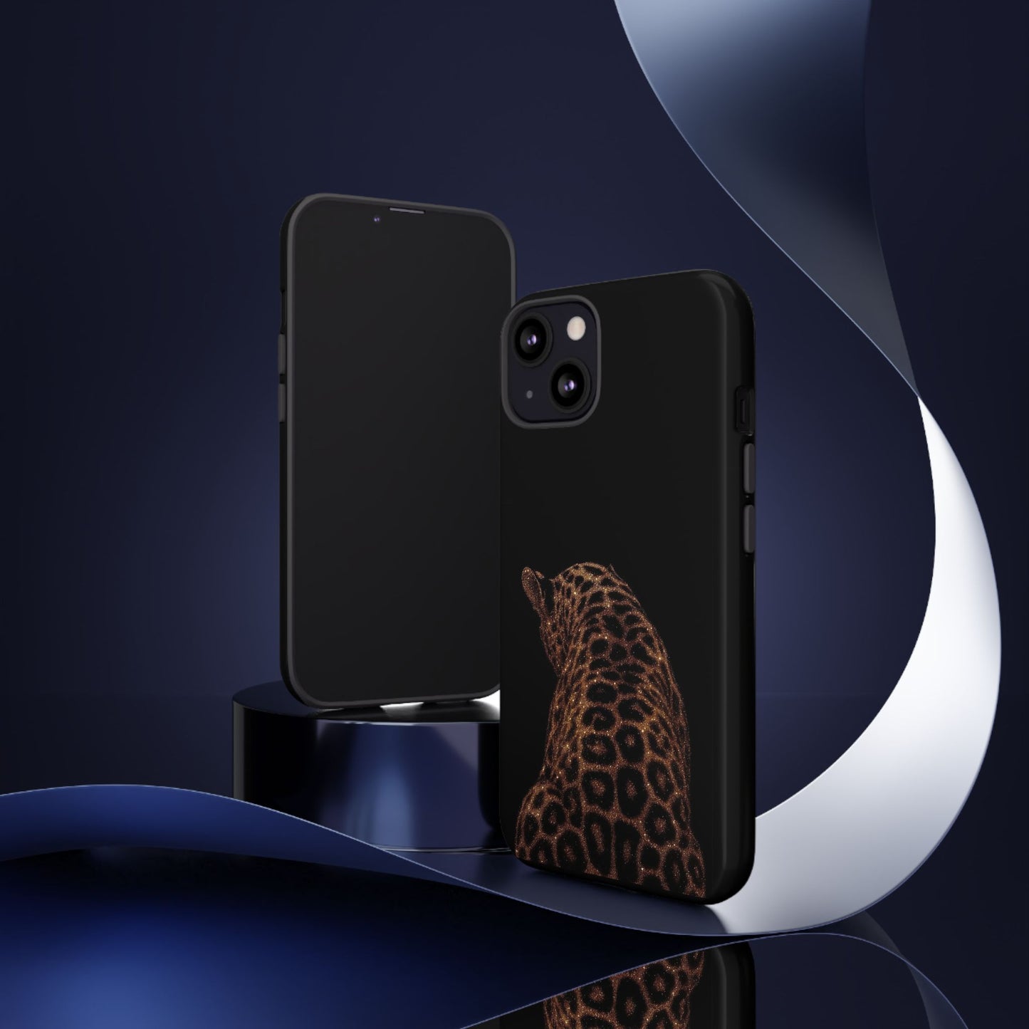 Leopard Print Tough Phone Case - Sleek Black Protective Cover