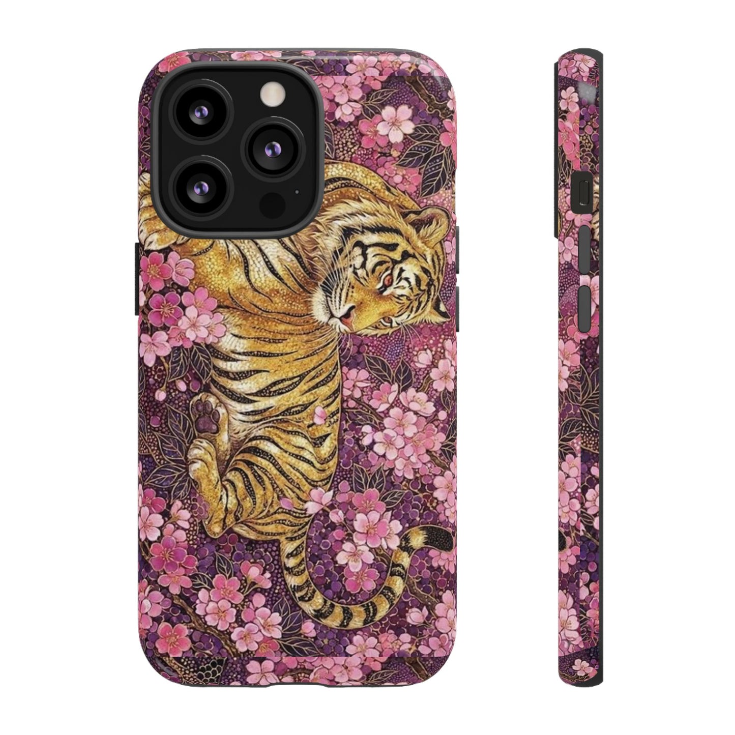 Tiger Floral Phone Case — Vintage Sakura Heavy-Duty Protective Cover