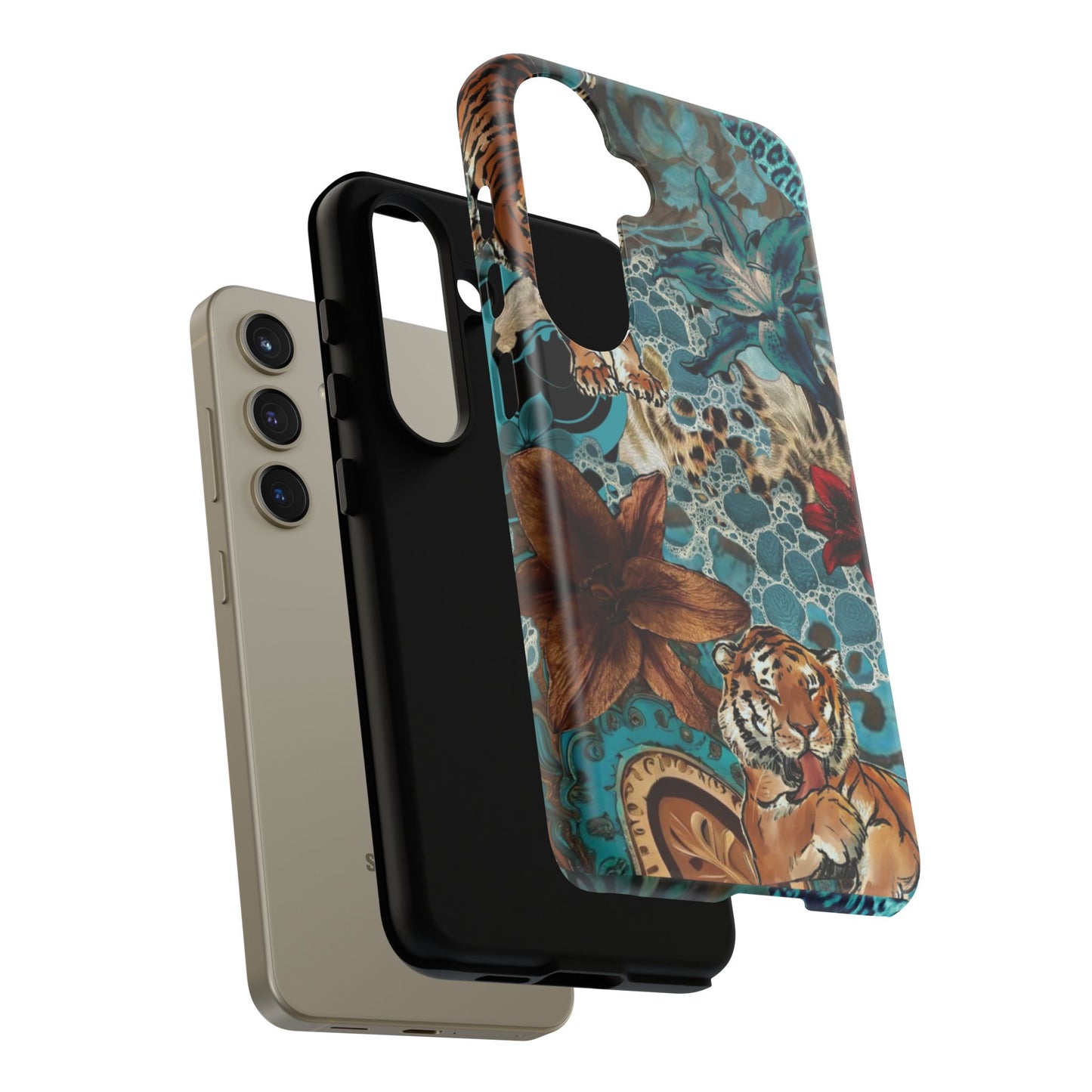 Floral Tiger Phone Case - Teal Safari Protective Cover