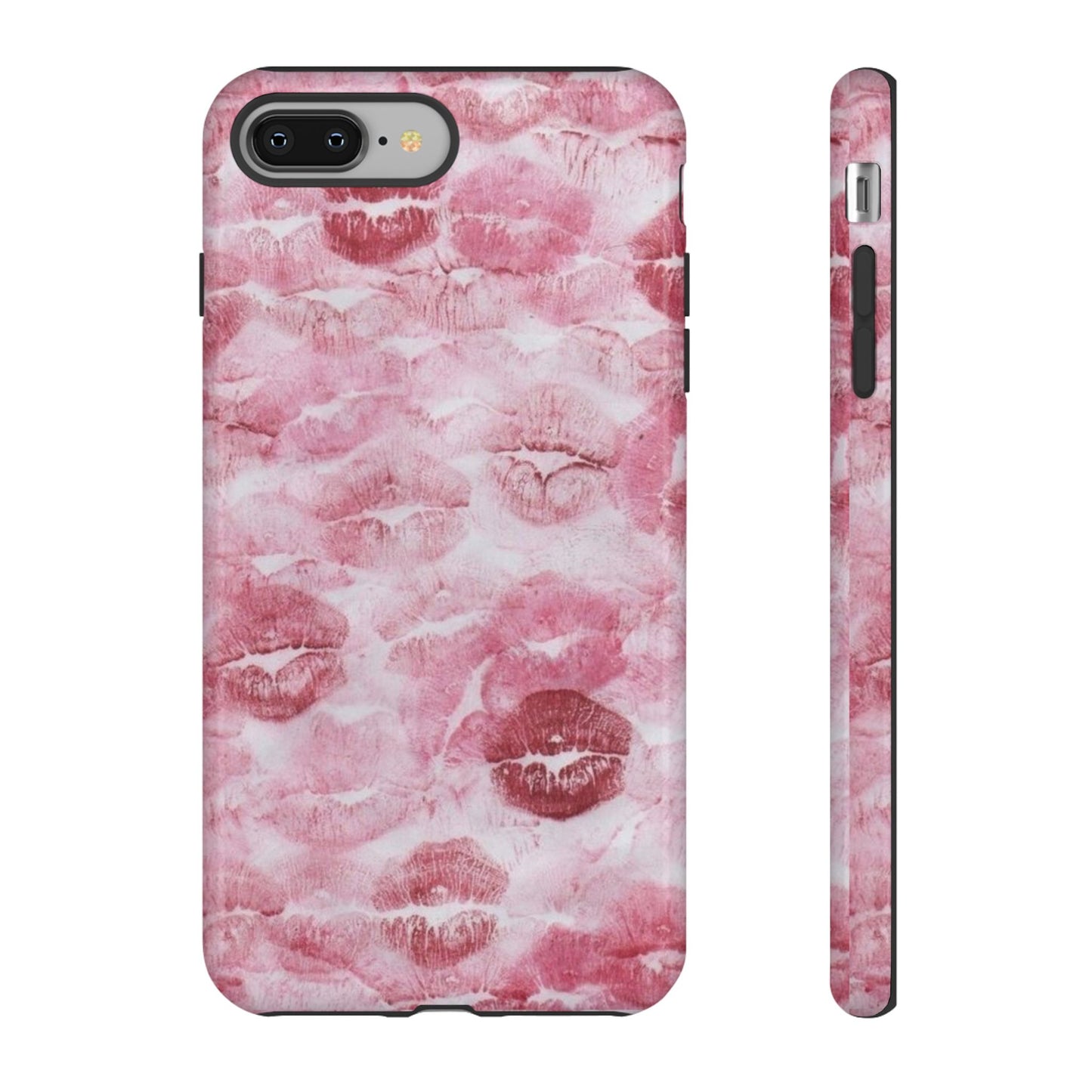 Kiss Print Tough Phone Case — Pink Marble Lip Pattern, Protective iPhone Cover