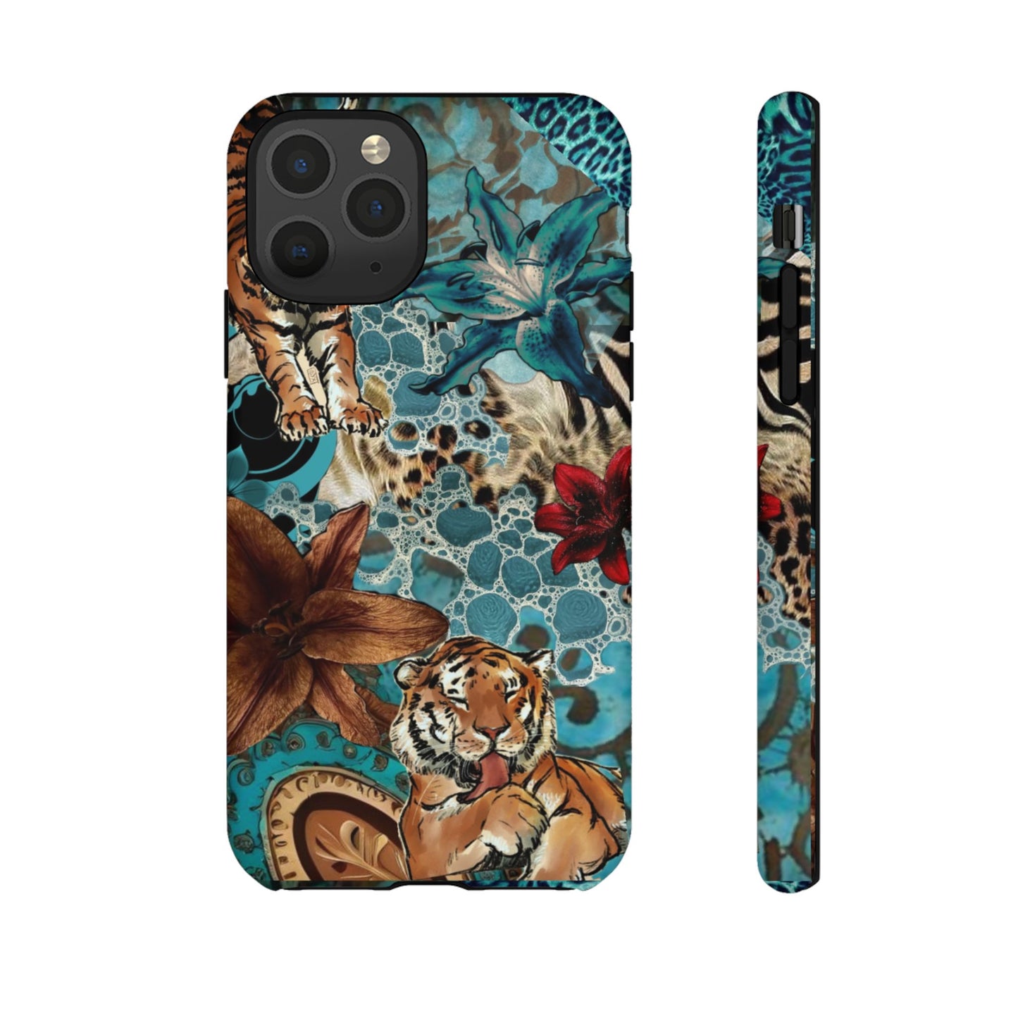 Floral Tiger Phone Case - Teal Safari Protective Cover