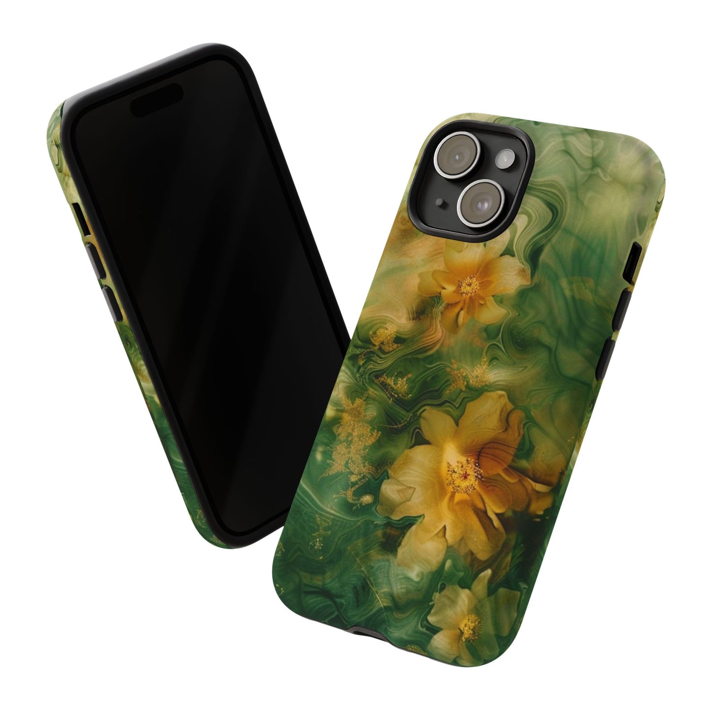 Floral Swirl Phone Case — Green & Gold Vintage Flower Design