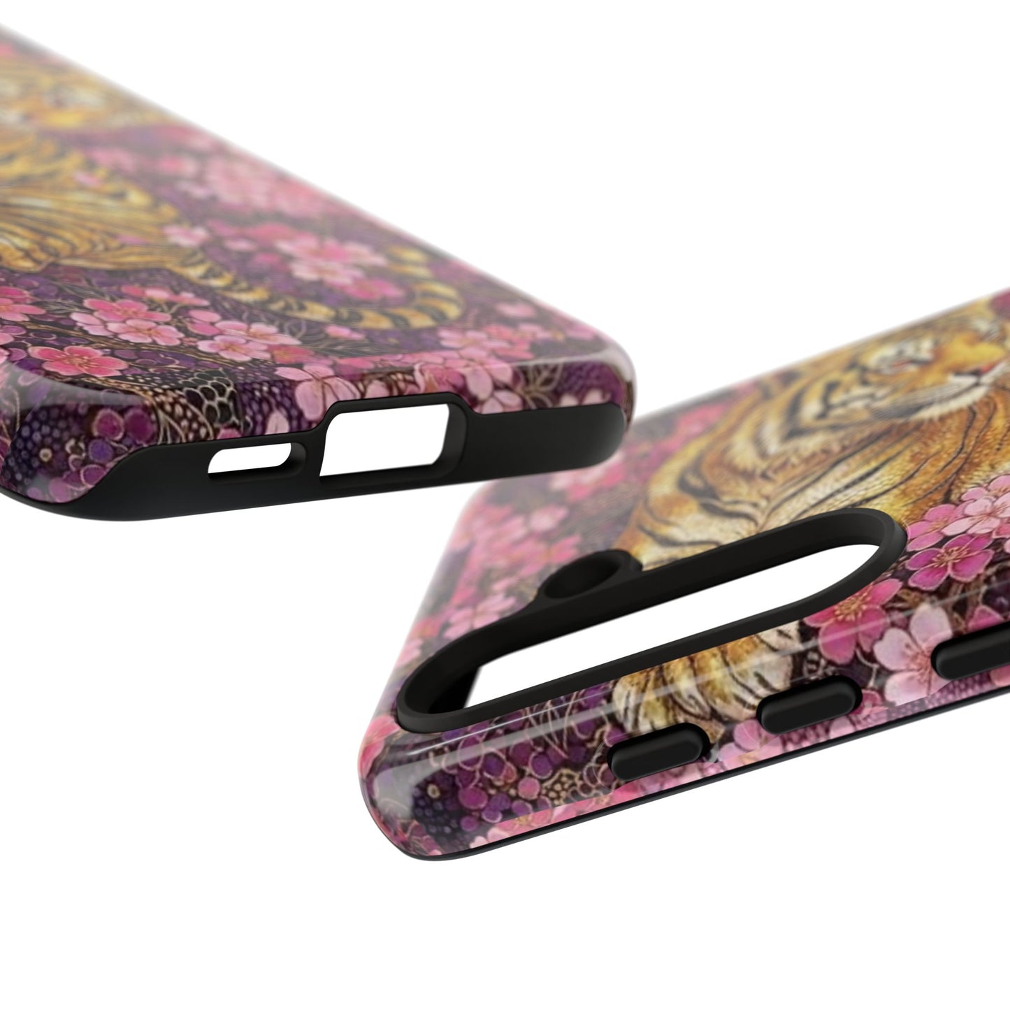 Tiger Floral Phone Case — Vintage Sakura Heavy-Duty Protective Cover