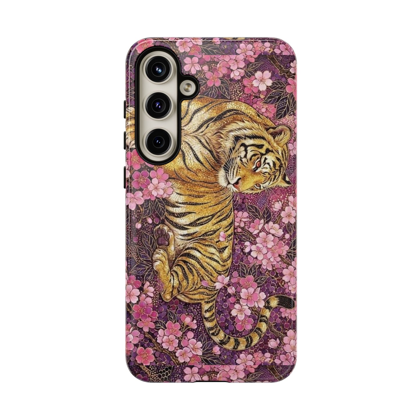 Tiger Floral Phone Case — Vintage Sakura Heavy-Duty Protective Cover