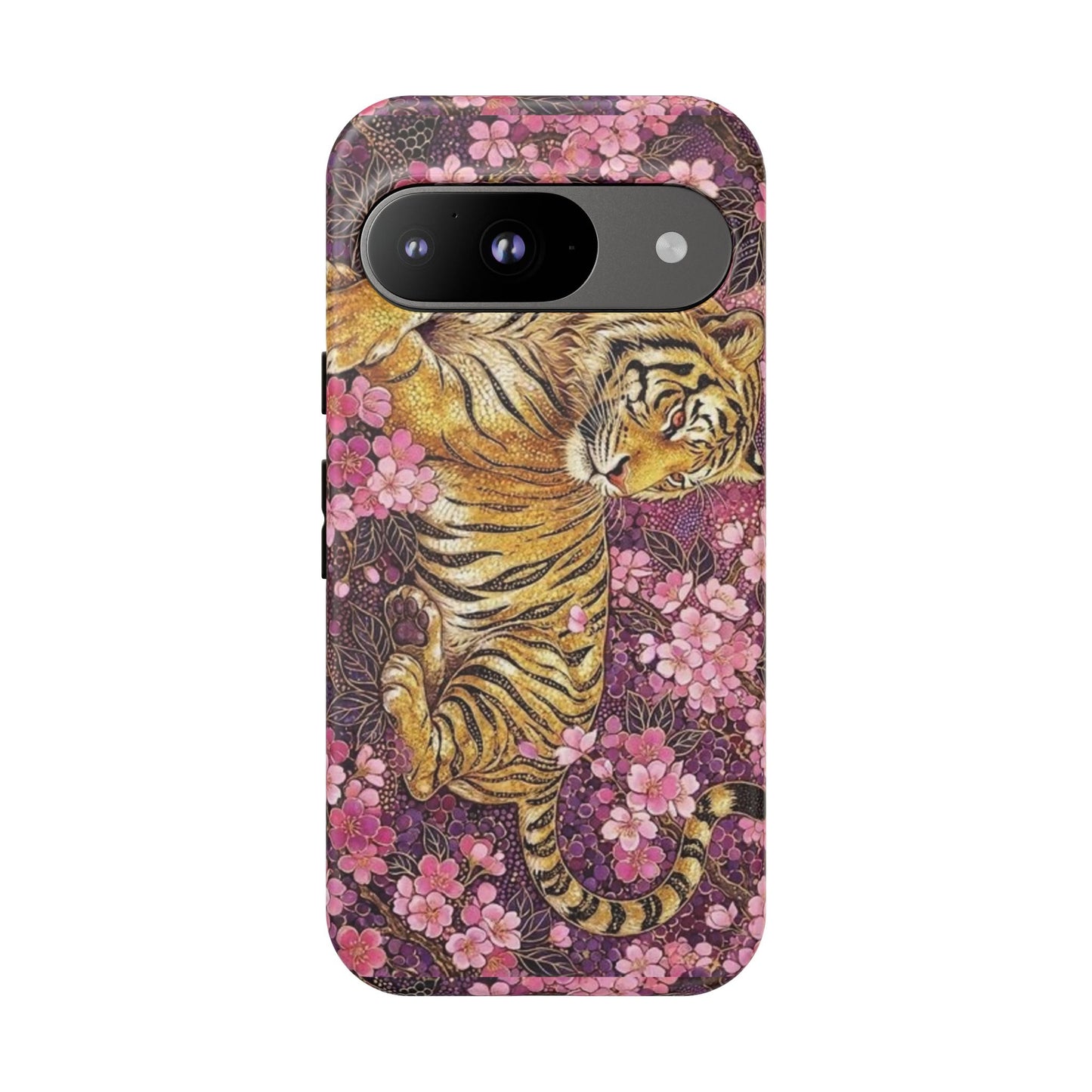 Tiger Floral Phone Case — Vintage Sakura Heavy-Duty Protective Cover