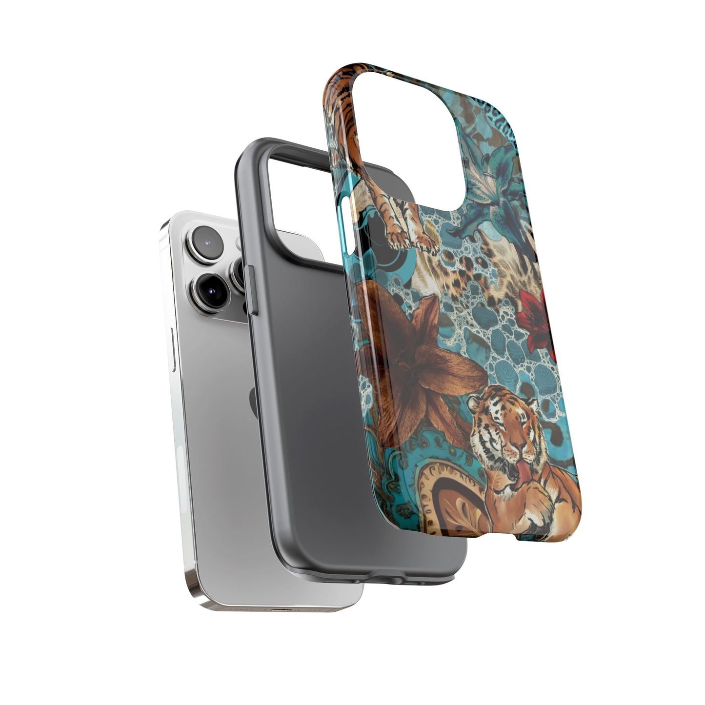 Floral Tiger Phone Case - Teal Safari Protective Cover