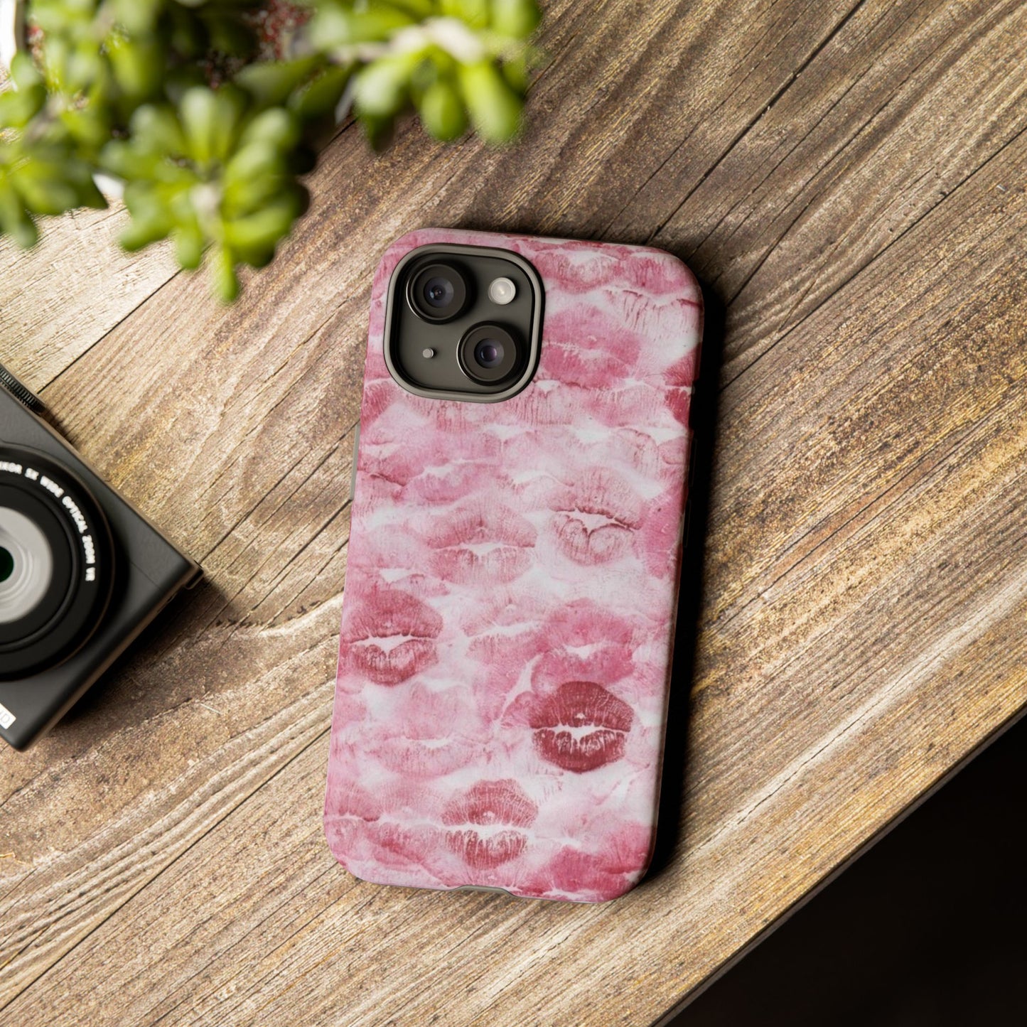 Kiss Print Tough Phone Case — Pink Marble Lip Pattern, Protective iPhone Cover
