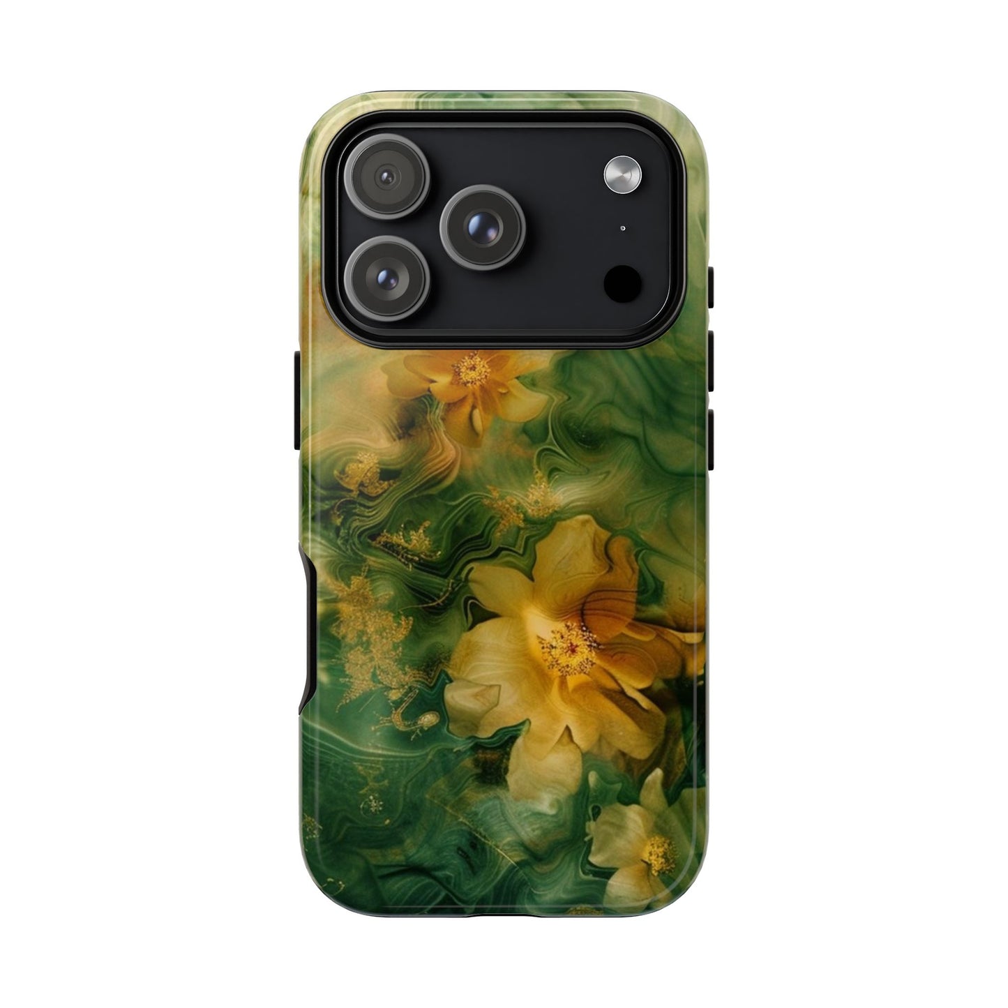 Floral Swirl Phone Case — Green & Gold Vintage Flower Design