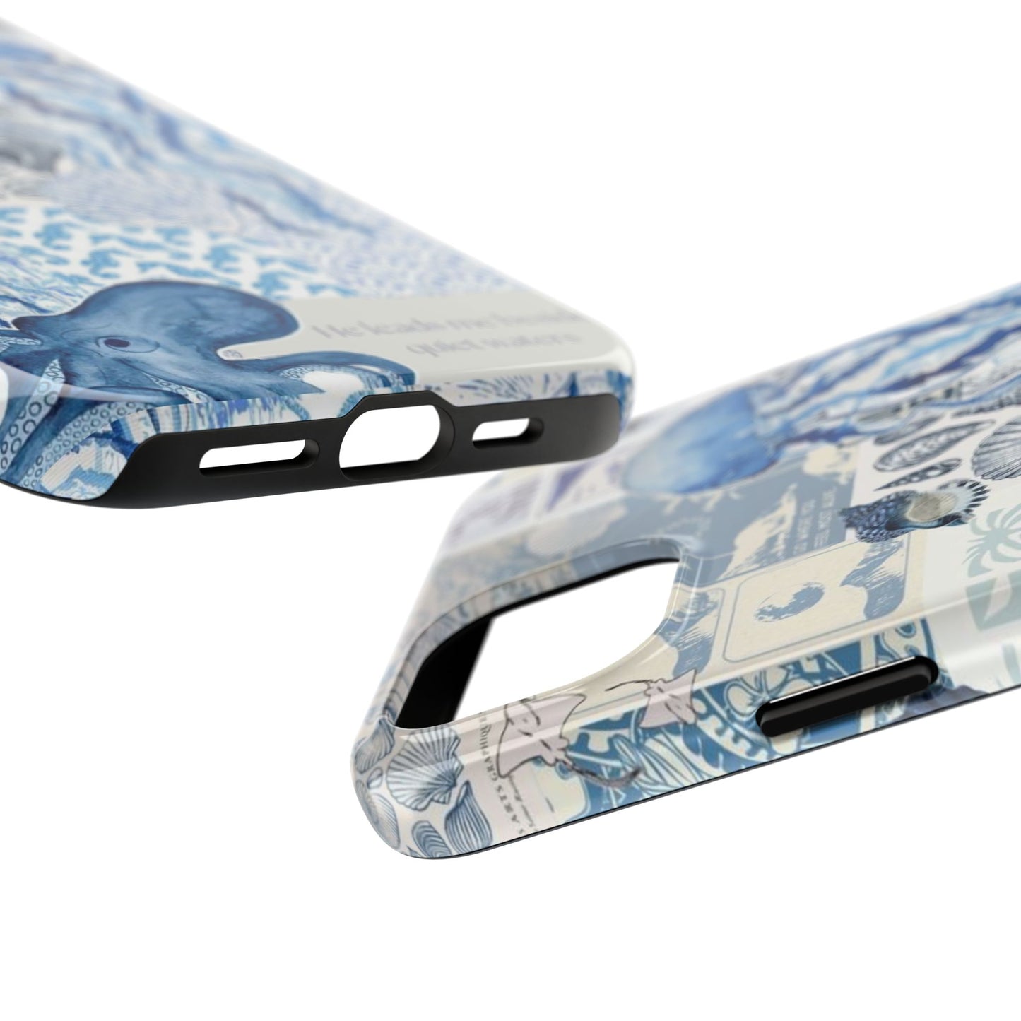 Sea Collage Tough Phone Case — Blue Jellyfish & Shells Coastal Design
