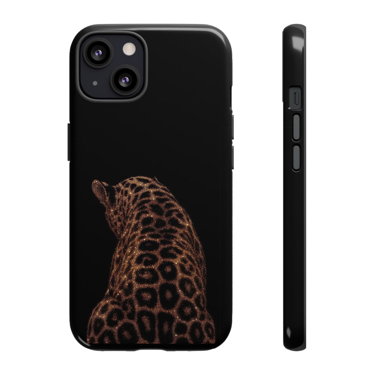 Leopard Print Tough Phone Case - Sleek Black Protective Cover