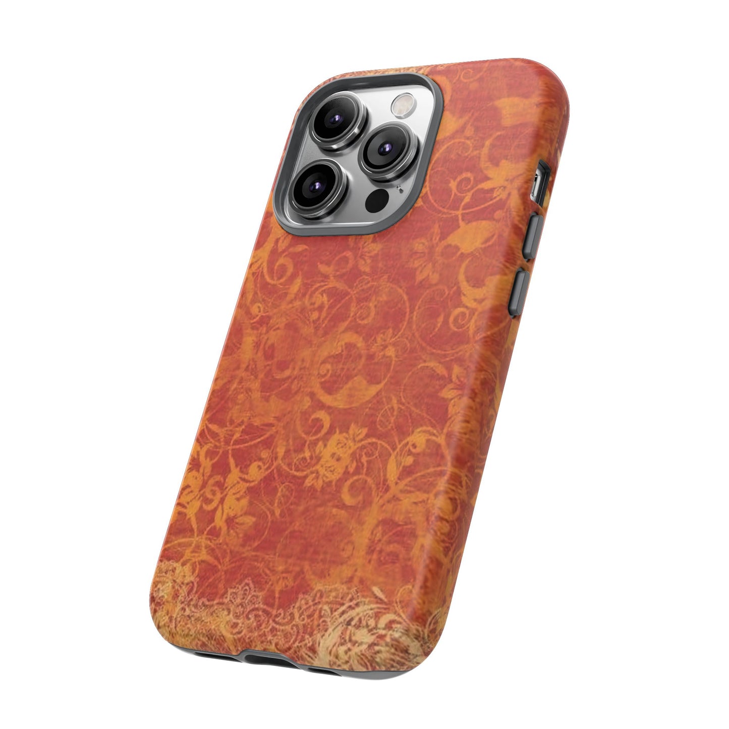 Floral Autumn iPhone Tough Case — Orange Vintage Scroll Design