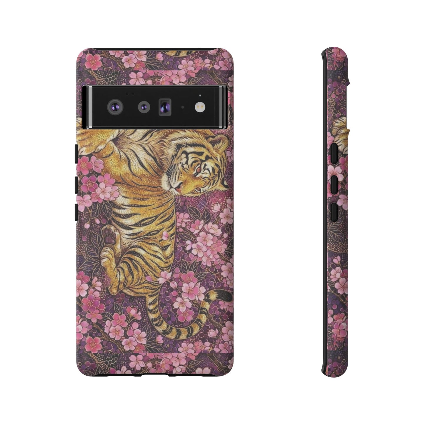 Tiger Floral Phone Case — Vintage Sakura Heavy-Duty Protective Cover