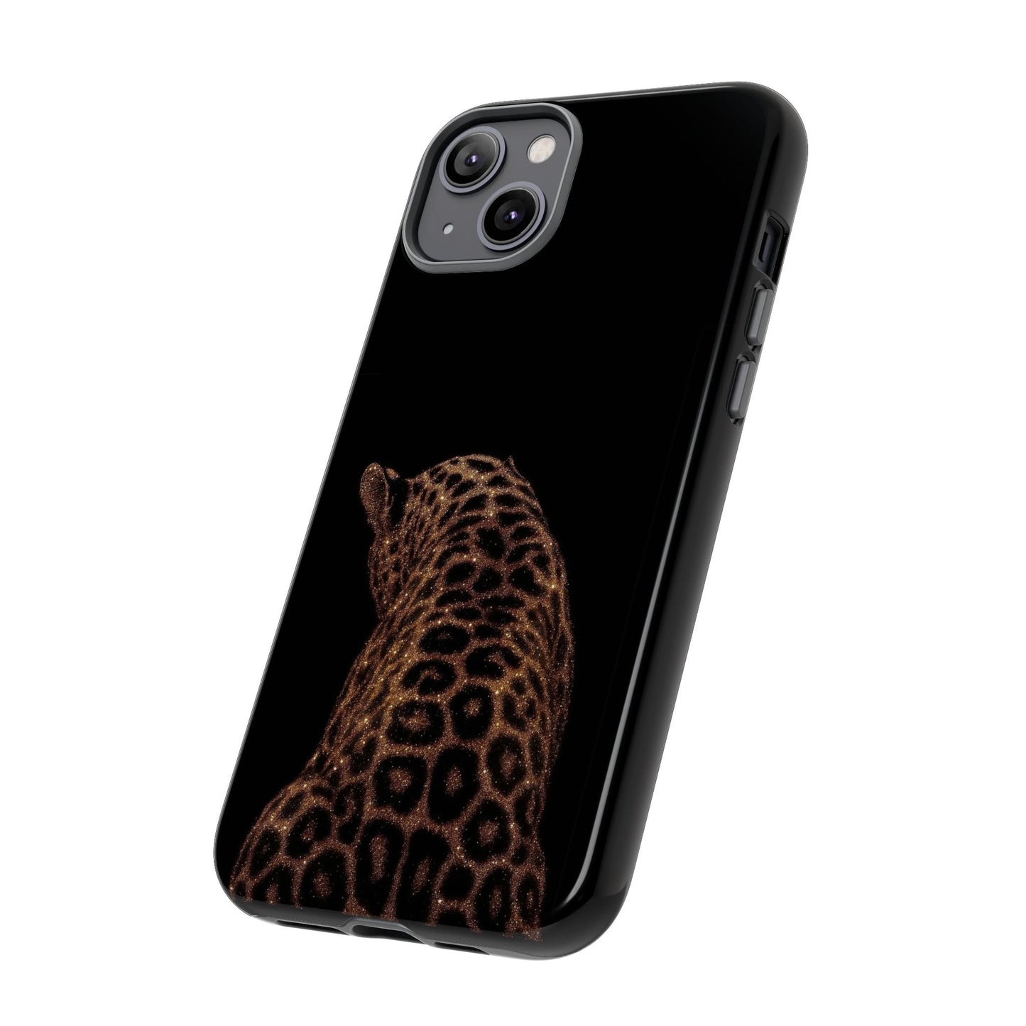 Leopard Print Tough Phone Case - Sleek Black Protective Cover