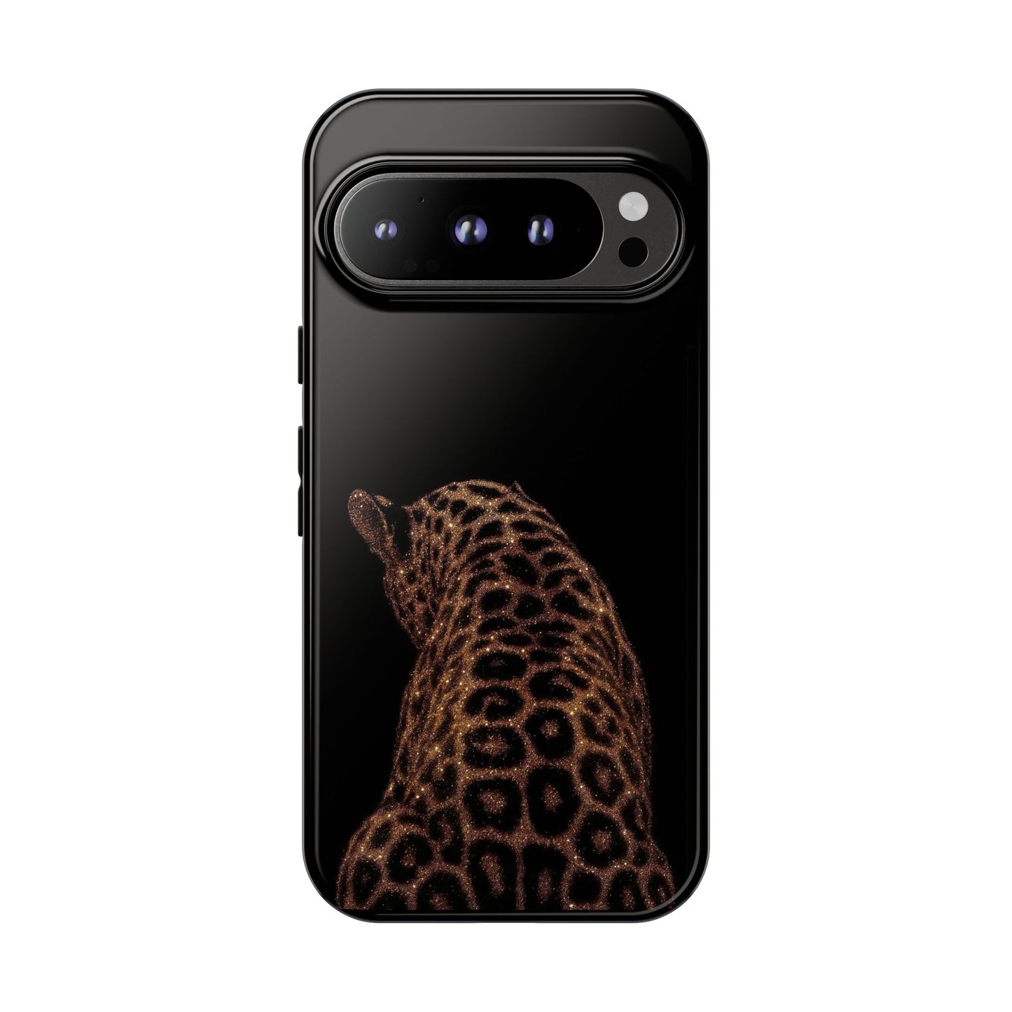 Leopard Print Tough Phone Case - Sleek Black Protective Cover