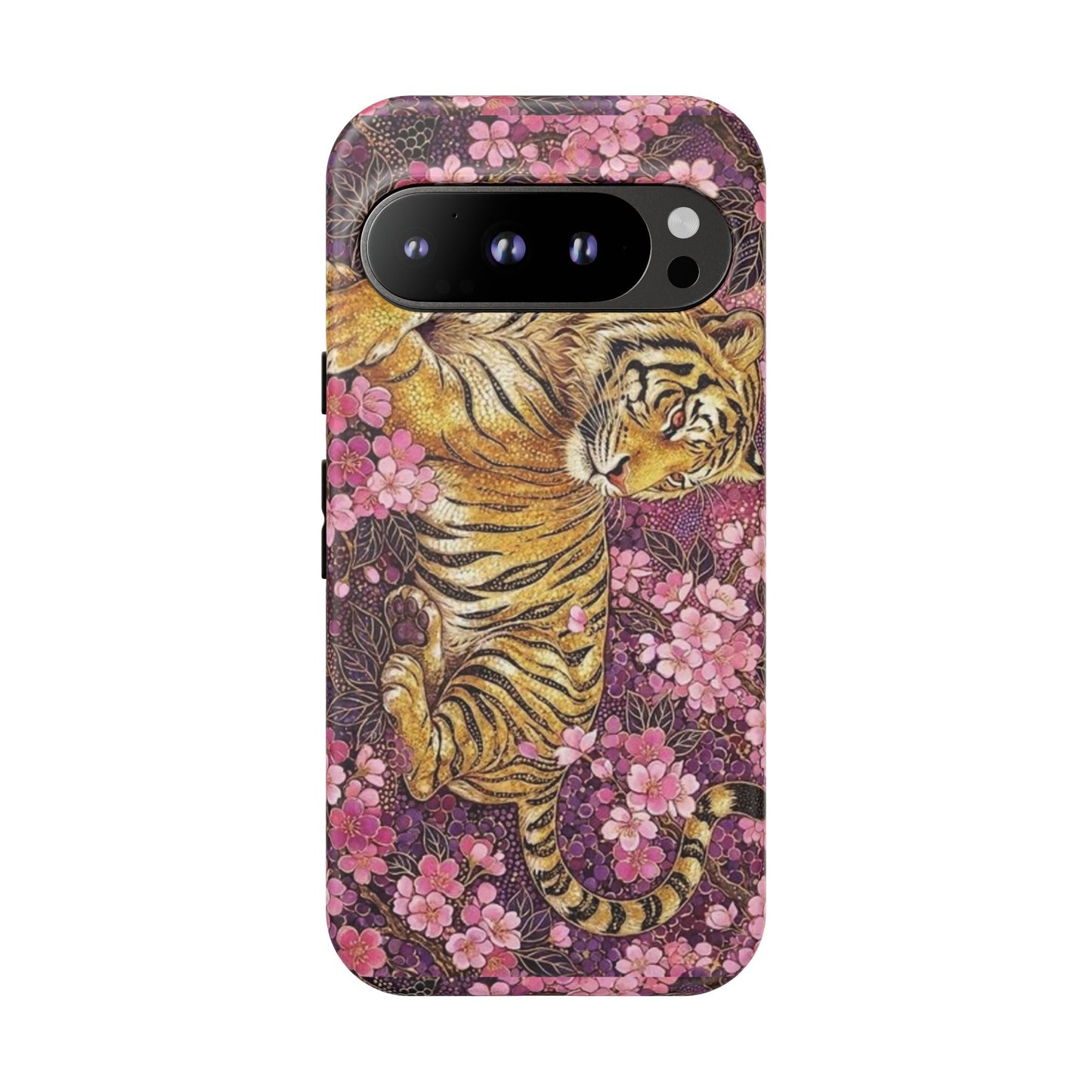 Tiger Floral Phone Case — Vintage Sakura Heavy-Duty Protective Cover