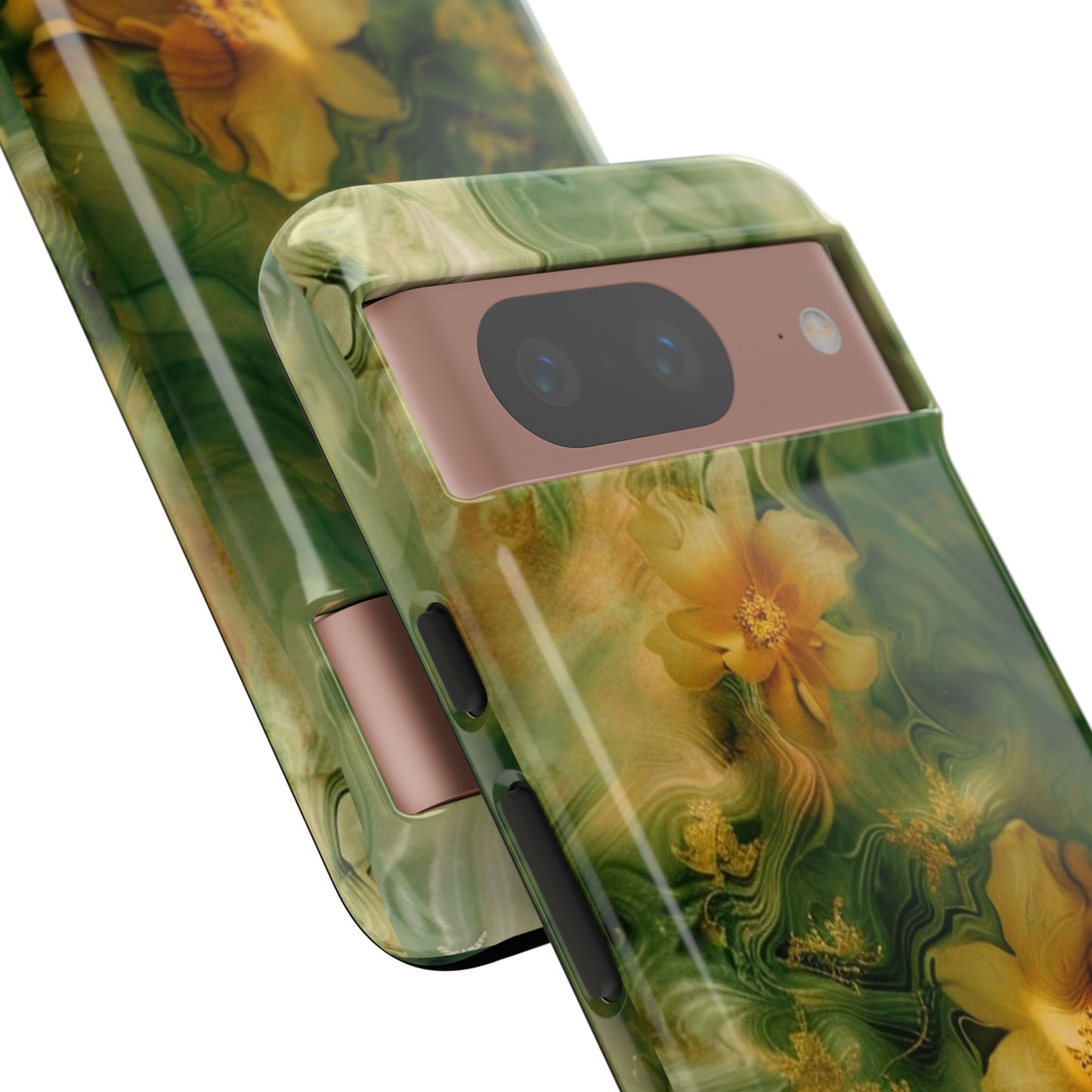 Floral Swirl Phone Case — Green & Gold Vintage Flower Design