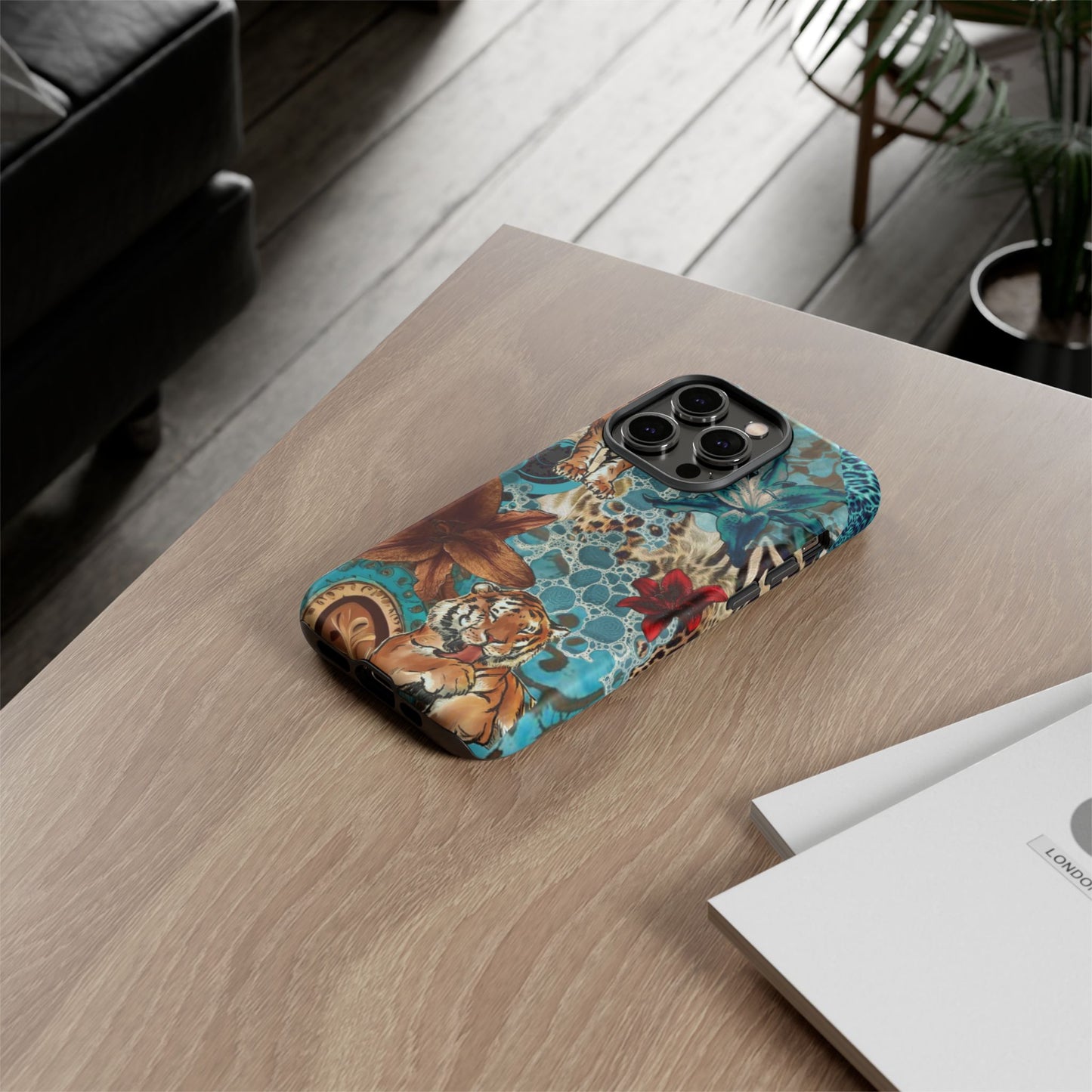 Floral Tiger Phone Case - Teal Safari Protective Cover