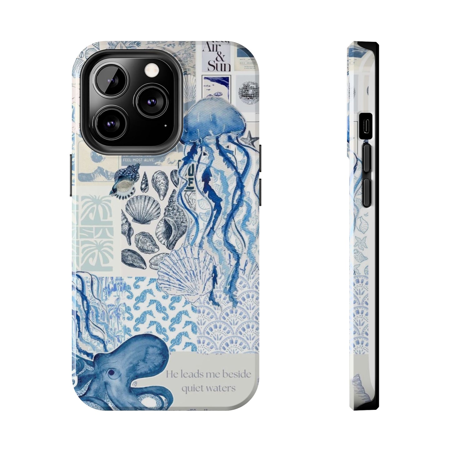 Sea Collage Tough Phone Case — Blue Jellyfish & Shells Coastal Design