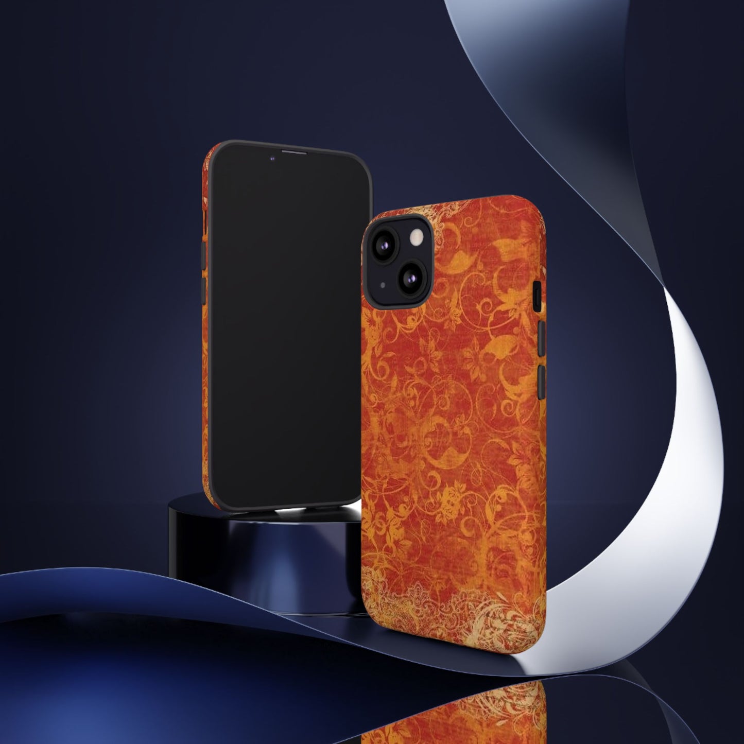 Floral Autumn iPhone Tough Case — Orange Vintage Scroll Design