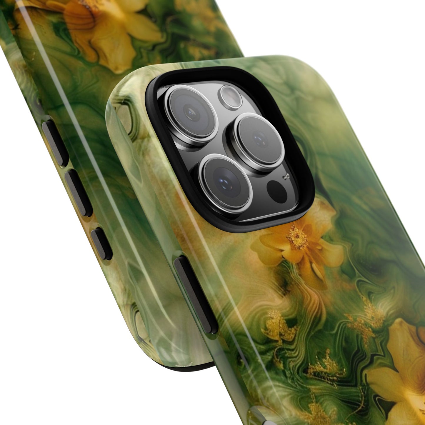 Floral Swirl Phone Case — Green & Gold Vintage Flower Design