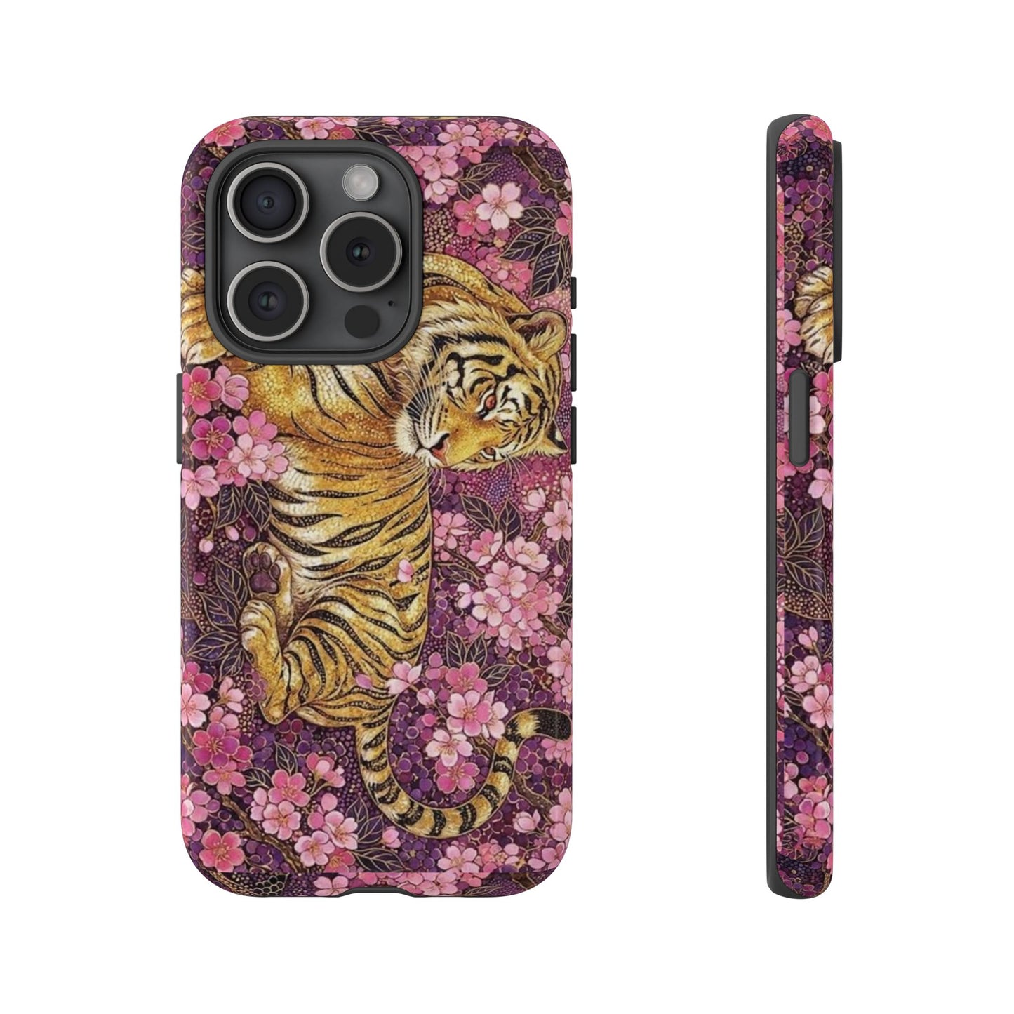 Tiger Floral Phone Case — Vintage Sakura Heavy-Duty Protective Cover